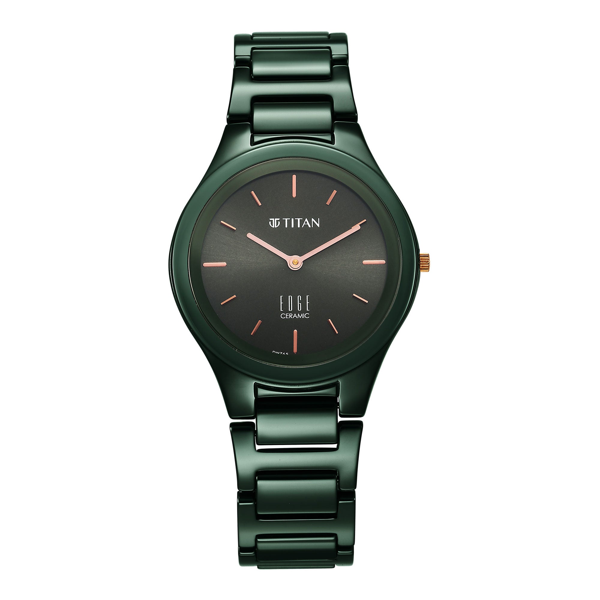 Titan Edge Ceramic Quartz Analog Green Dial Ceramic Strap Watch for Women