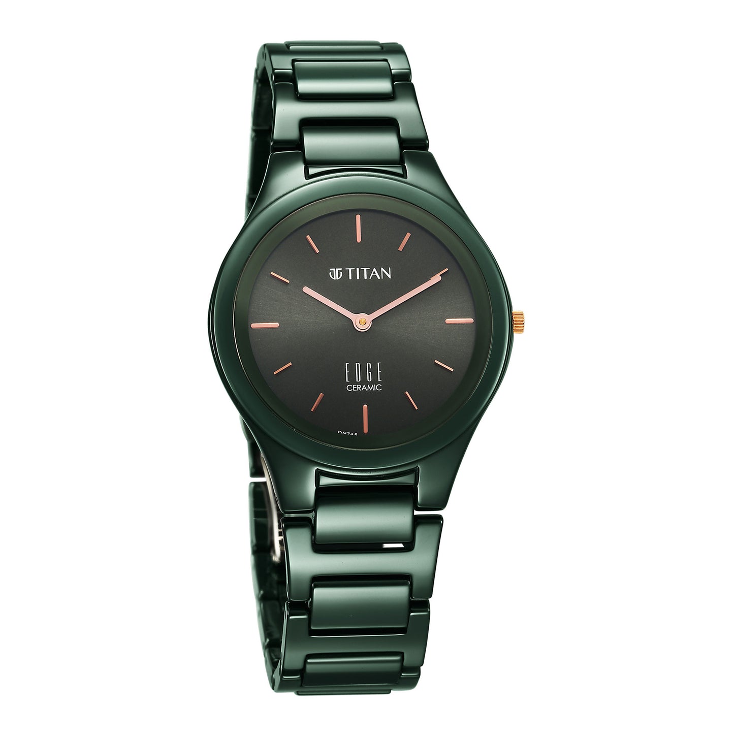 Titan Edge Ceramic Quartz Analog Green Dial Ceramic Strap Watch for Women