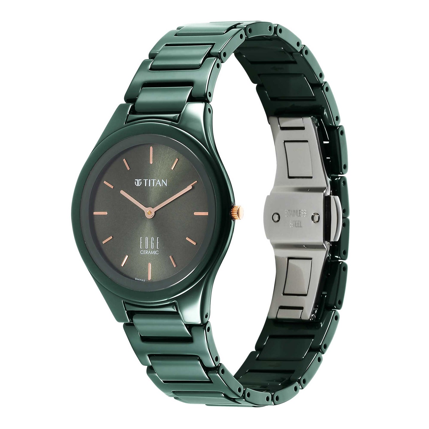 Titan Edge Ceramic Quartz Analog Green Dial Ceramic Strap Watch for Women