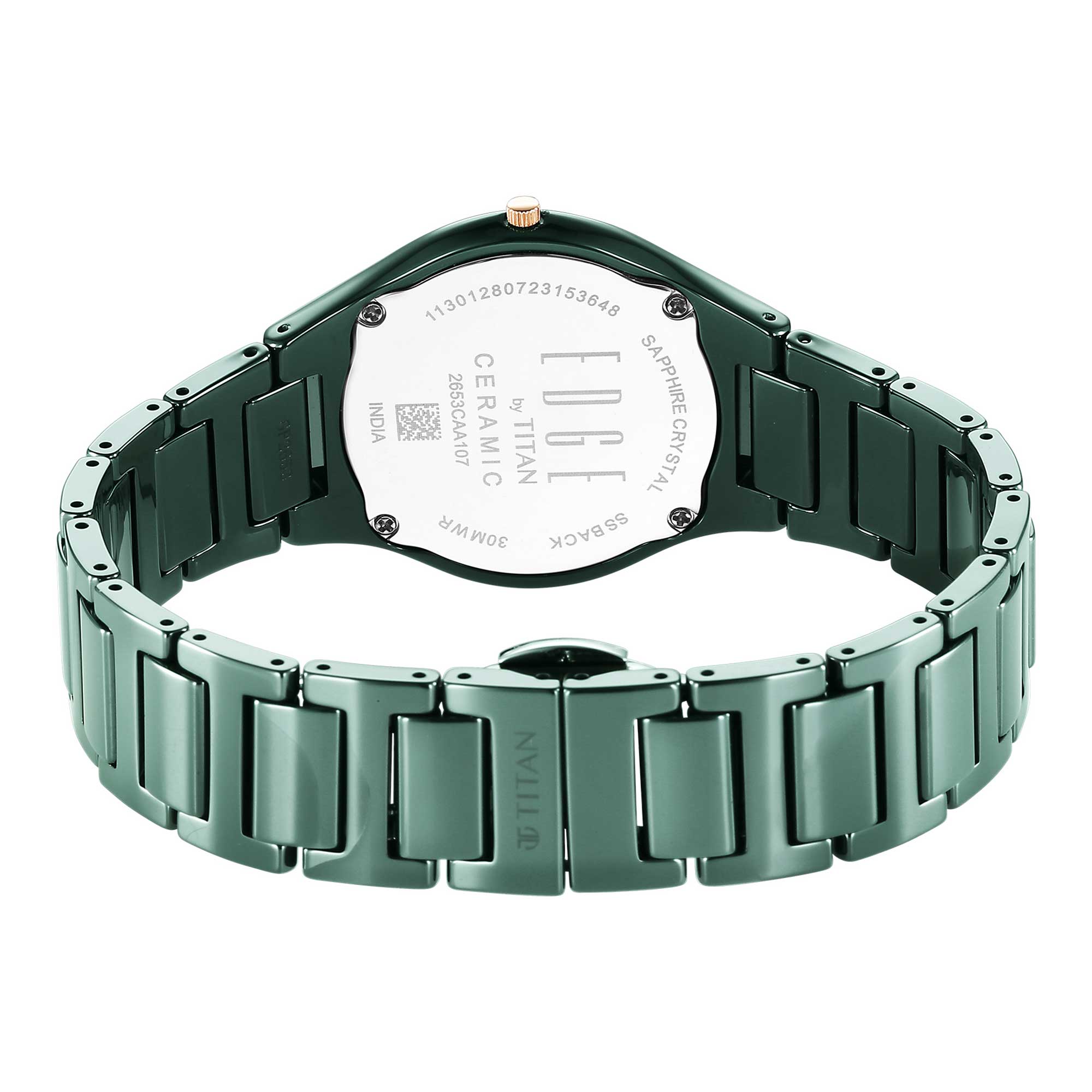 Titan Edge Ceramic Quartz Analog Green Dial Ceramic Strap Watch for Women