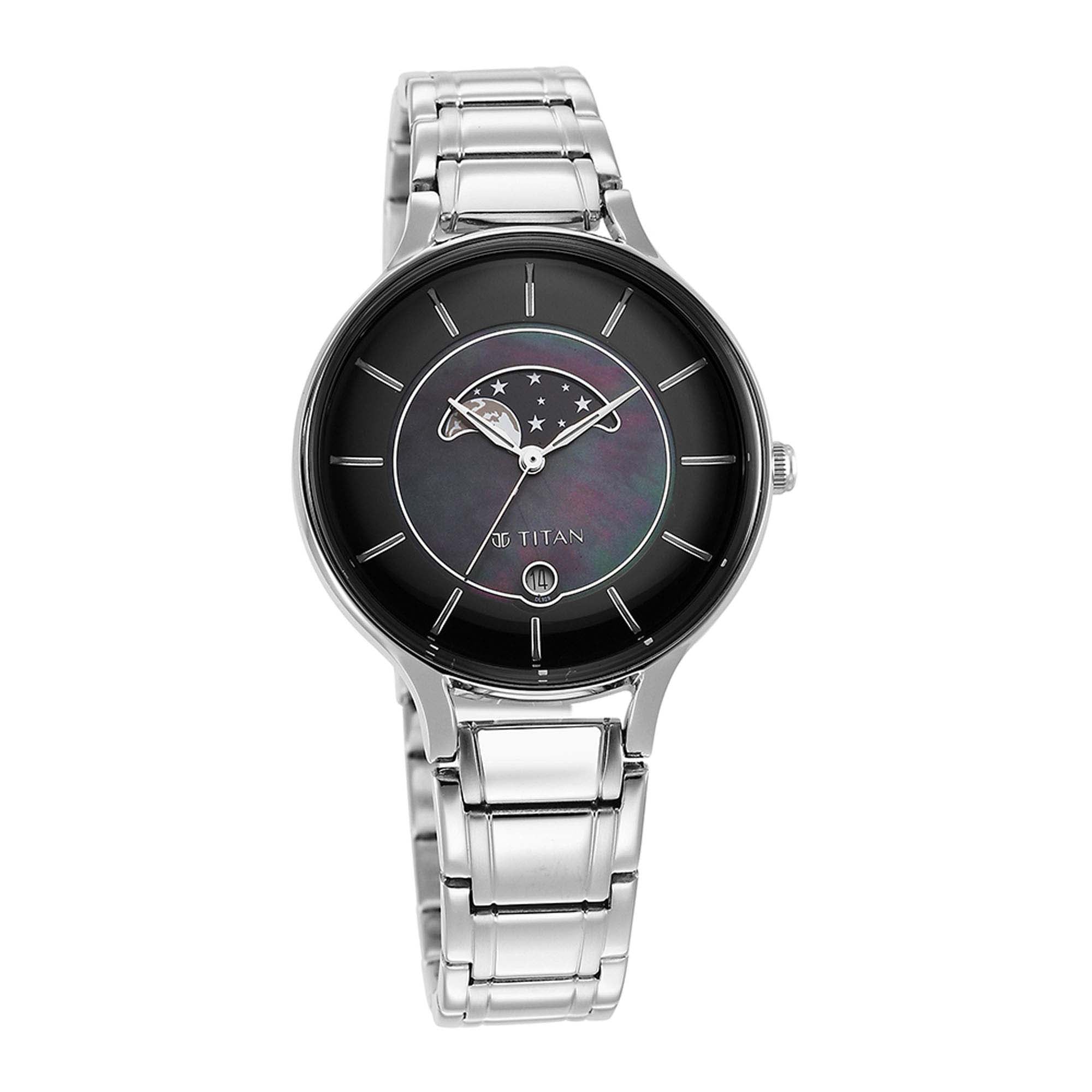 Titan Premium Workwear Black Dial Analog with Date Stainless Steel Strap watch for Women