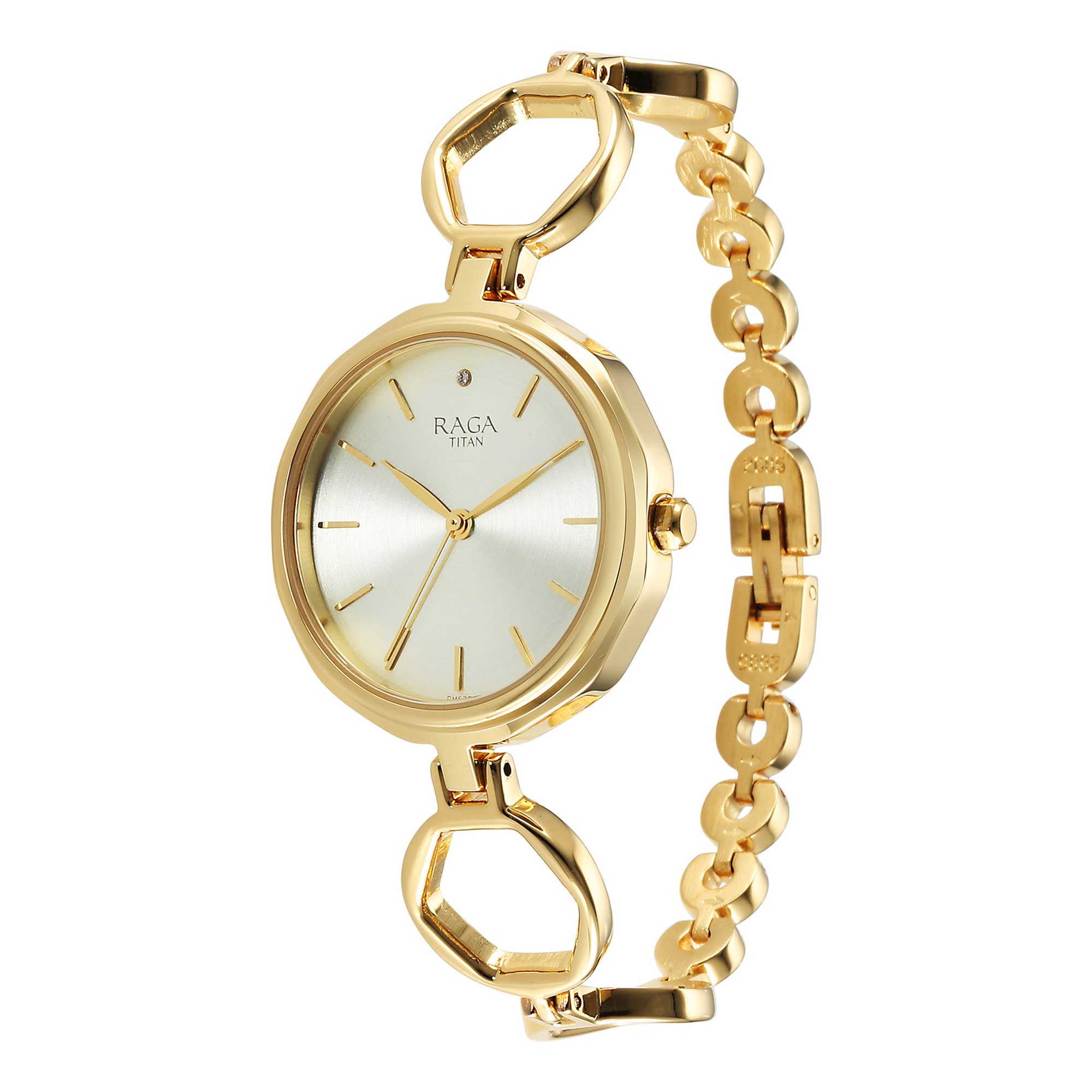 Titan Raga Viva Golden Dial Analog Quartz Metal Strap Watch for Women