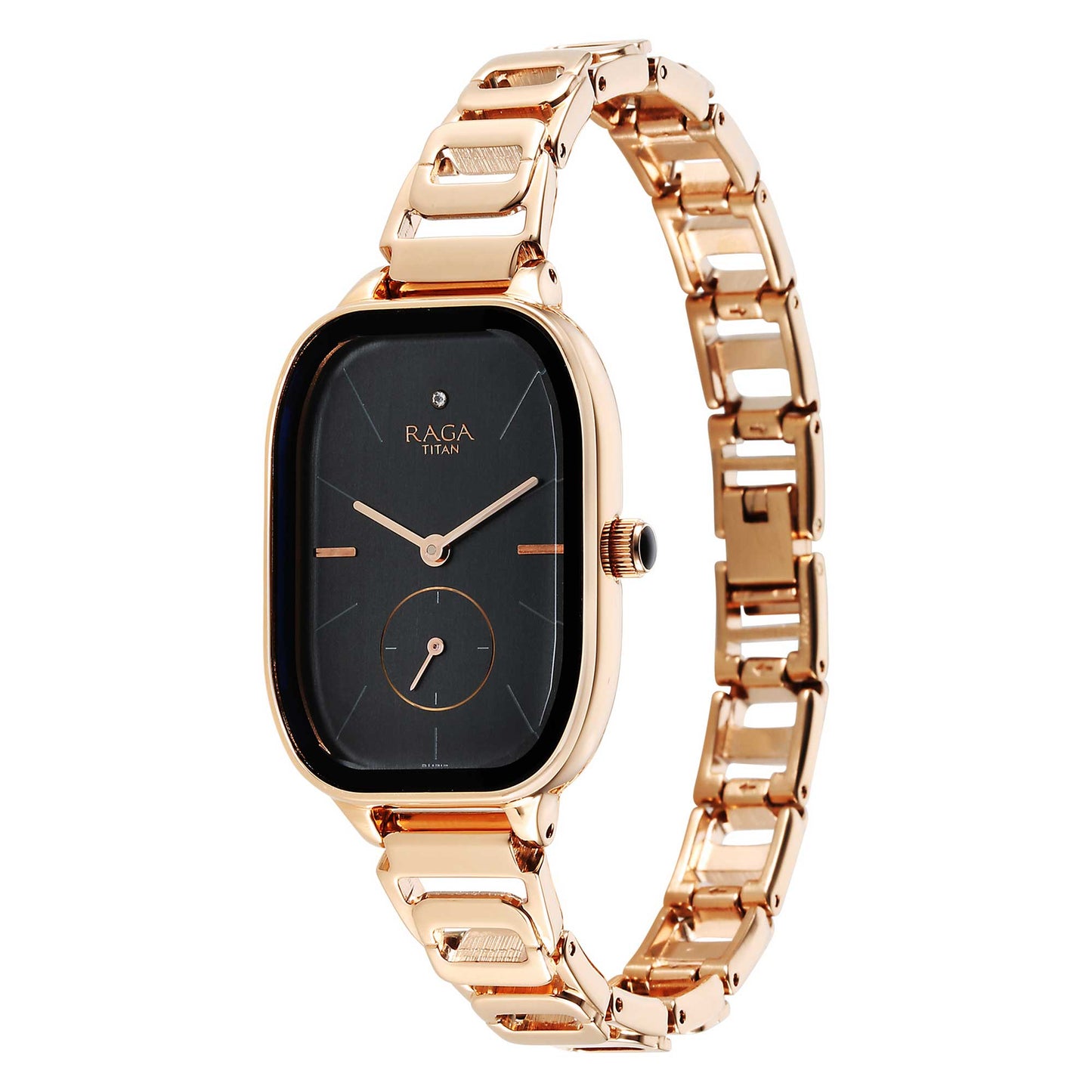 Titan Raga Chic Quartz Analog Black Dial Rose Gold Metal Strap Watch for Women