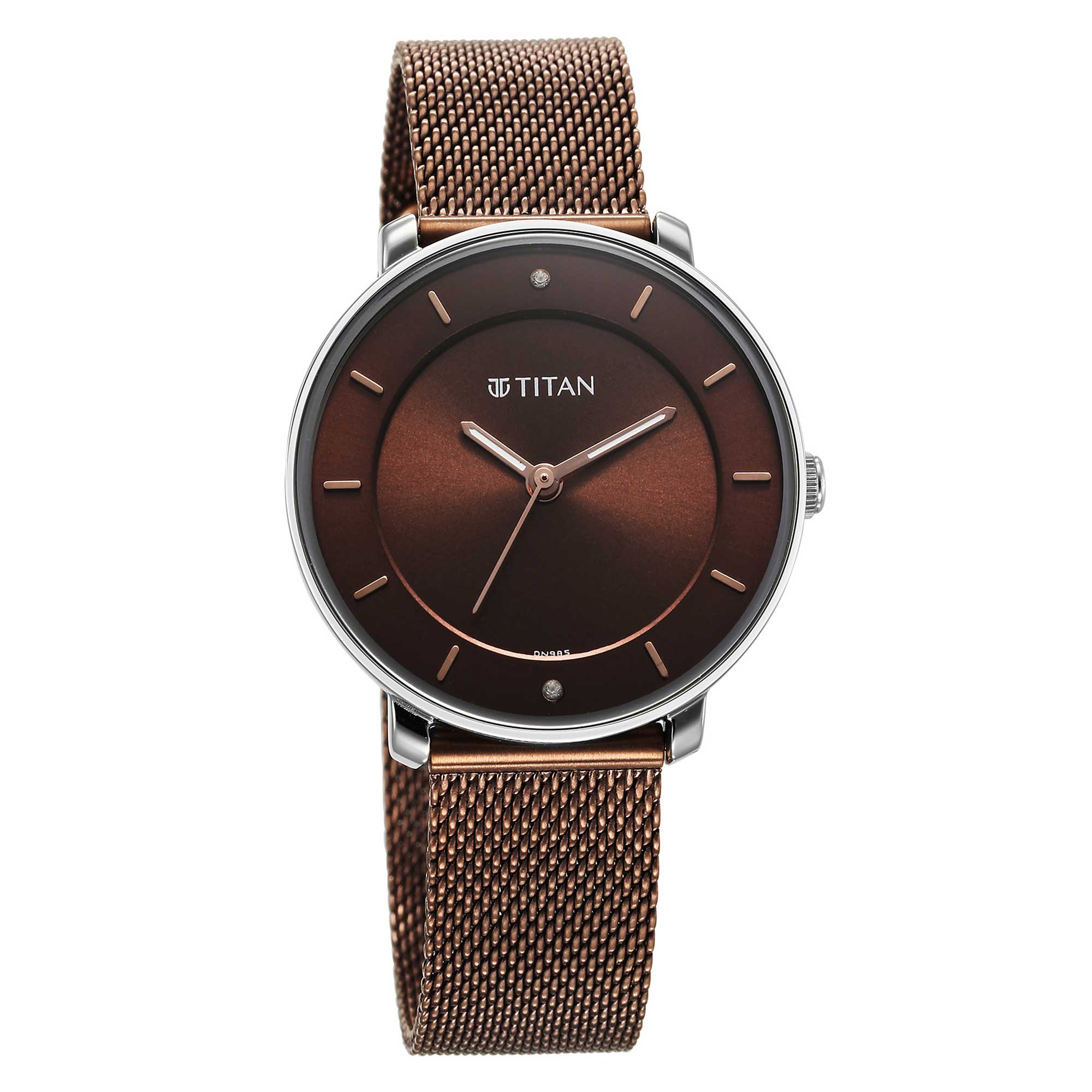 Titan Noir Brown Dial Analog Metal Strap Watch for Women