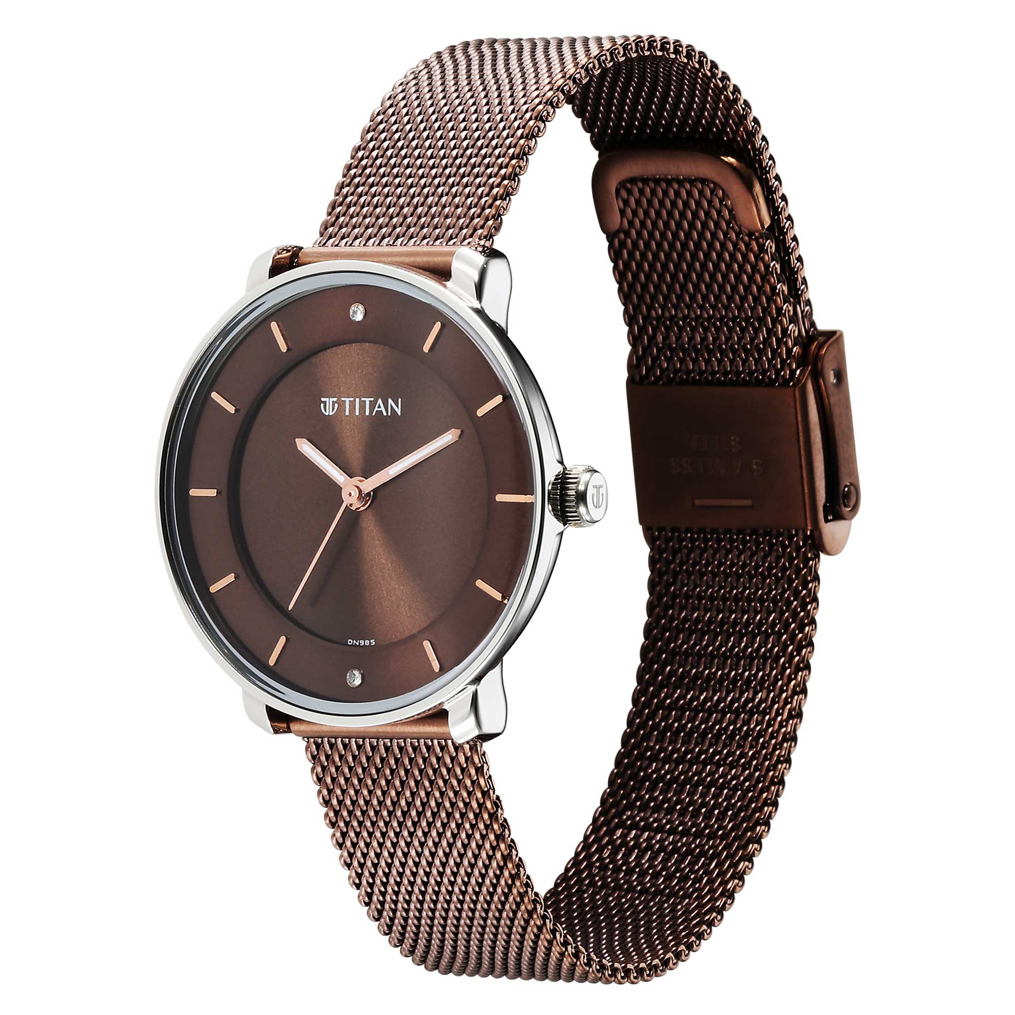 Titan Noir Brown Dial Analog Metal Strap Watch for Women