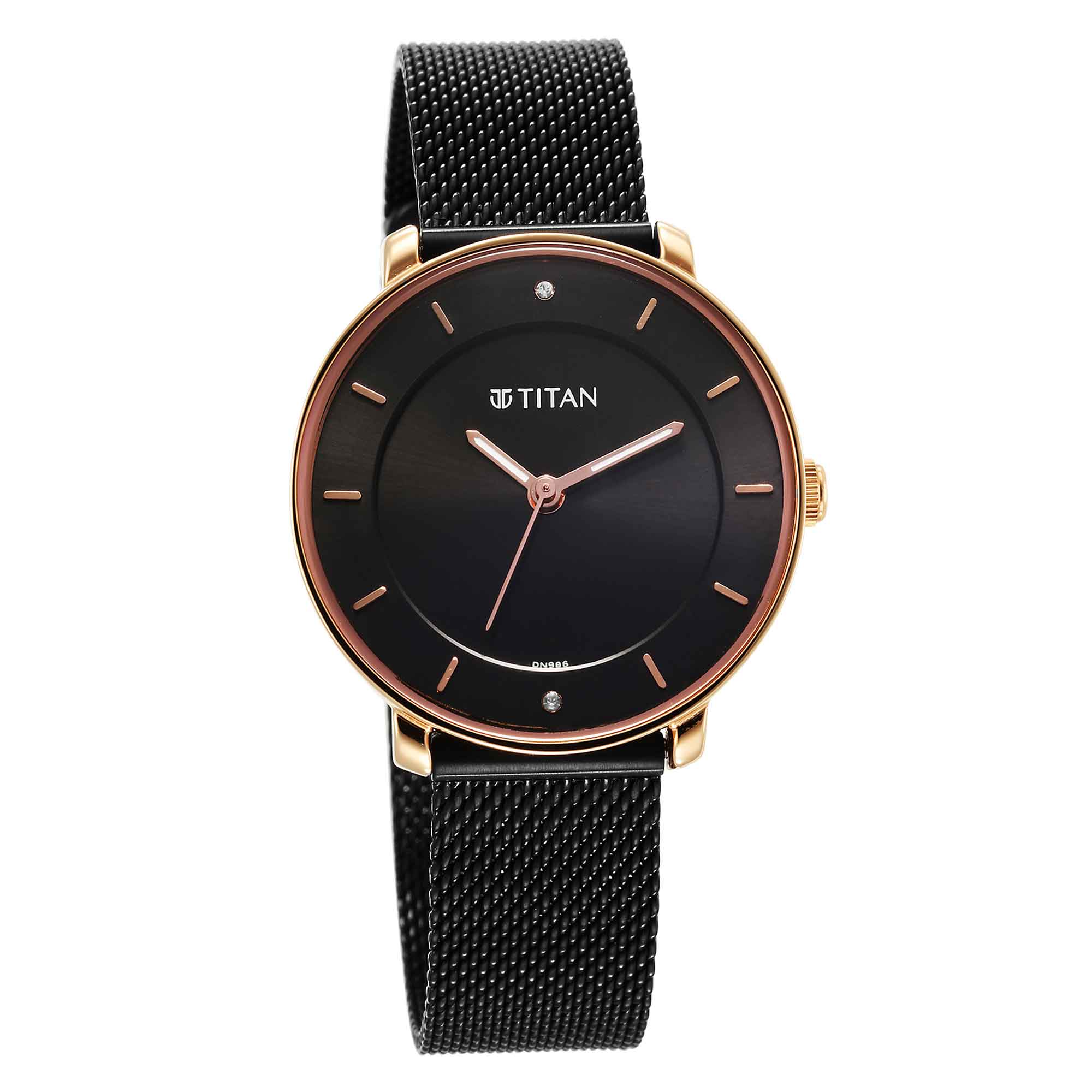 Titan Noir Black Dial Analog Metal Strap Watch for Women