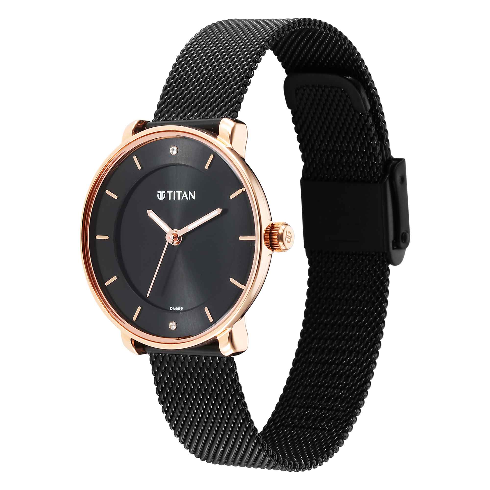 Titan Noir Black Dial Analog Metal Strap Watch for Women