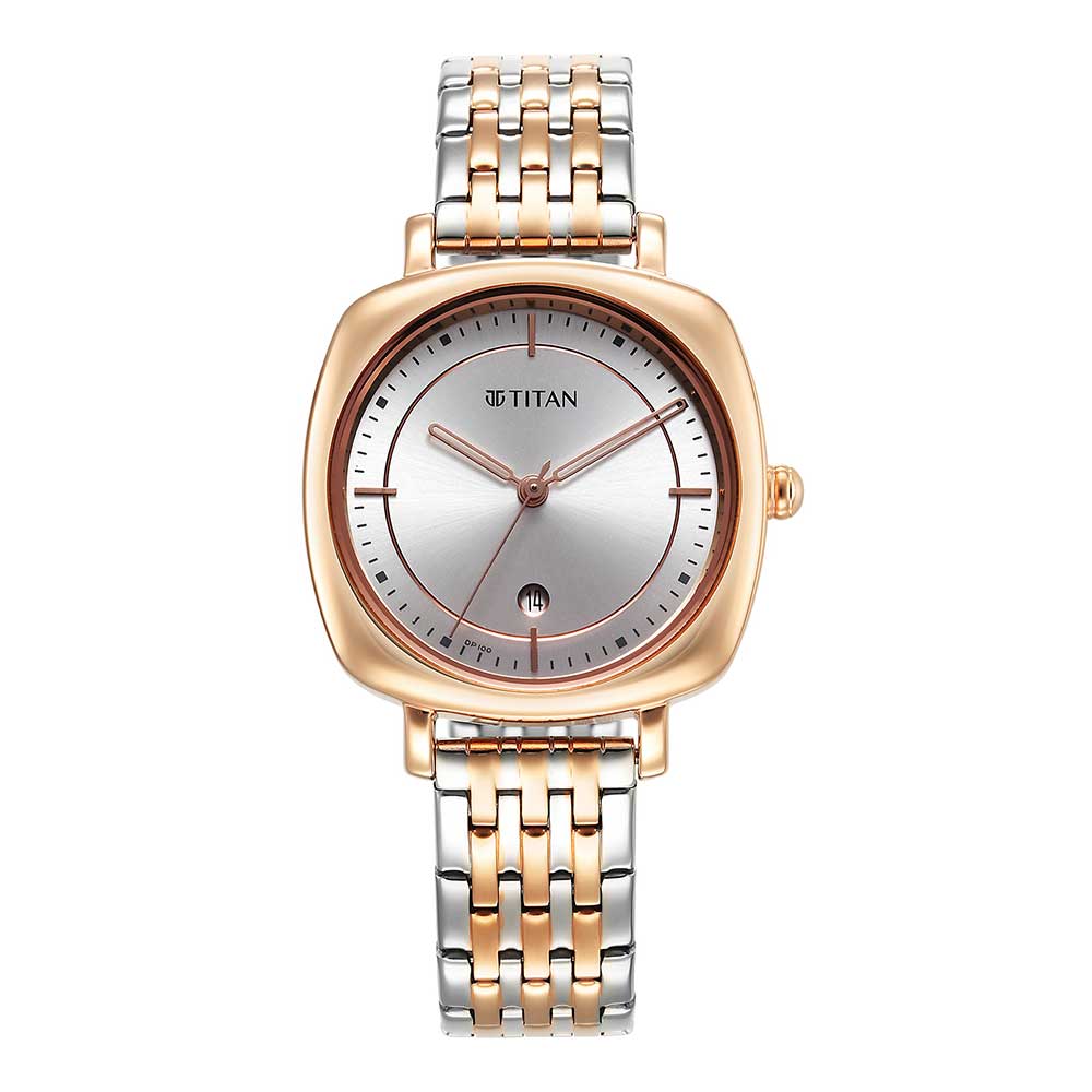 Titan Shaped Case Silver White Dial Metal Strap Watch