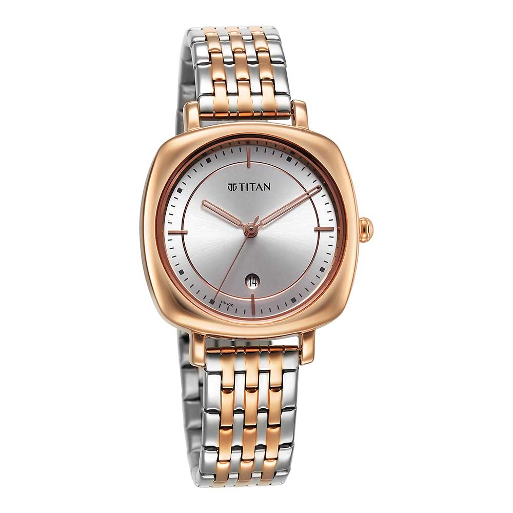 Titan Shaped Case Silver White Dial Metal Strap Watch