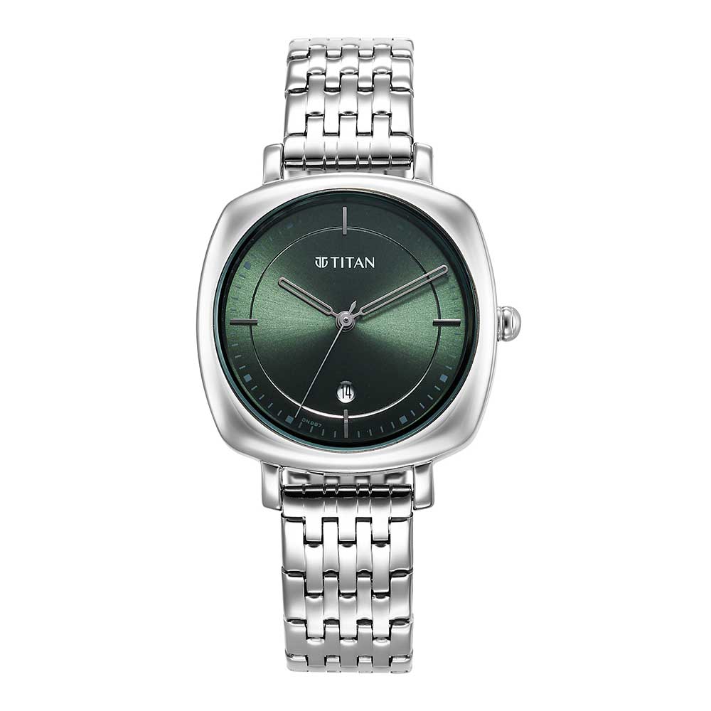 Titan Shaped Case Green Dial Metal Strap Watch