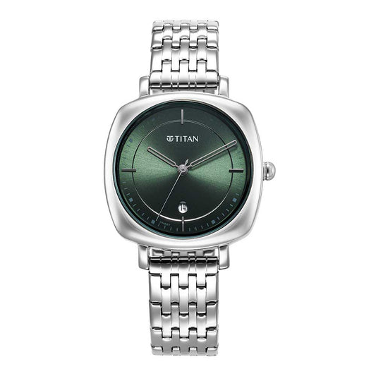 Titan Shaped Case Green Dial Metal Strap Watch