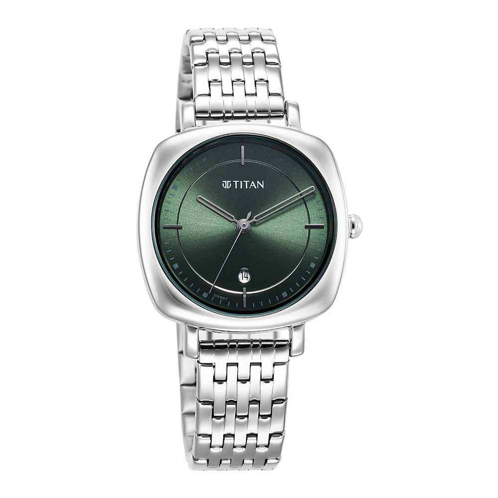 Titan Shaped Case Green Dial Metal Strap Watch