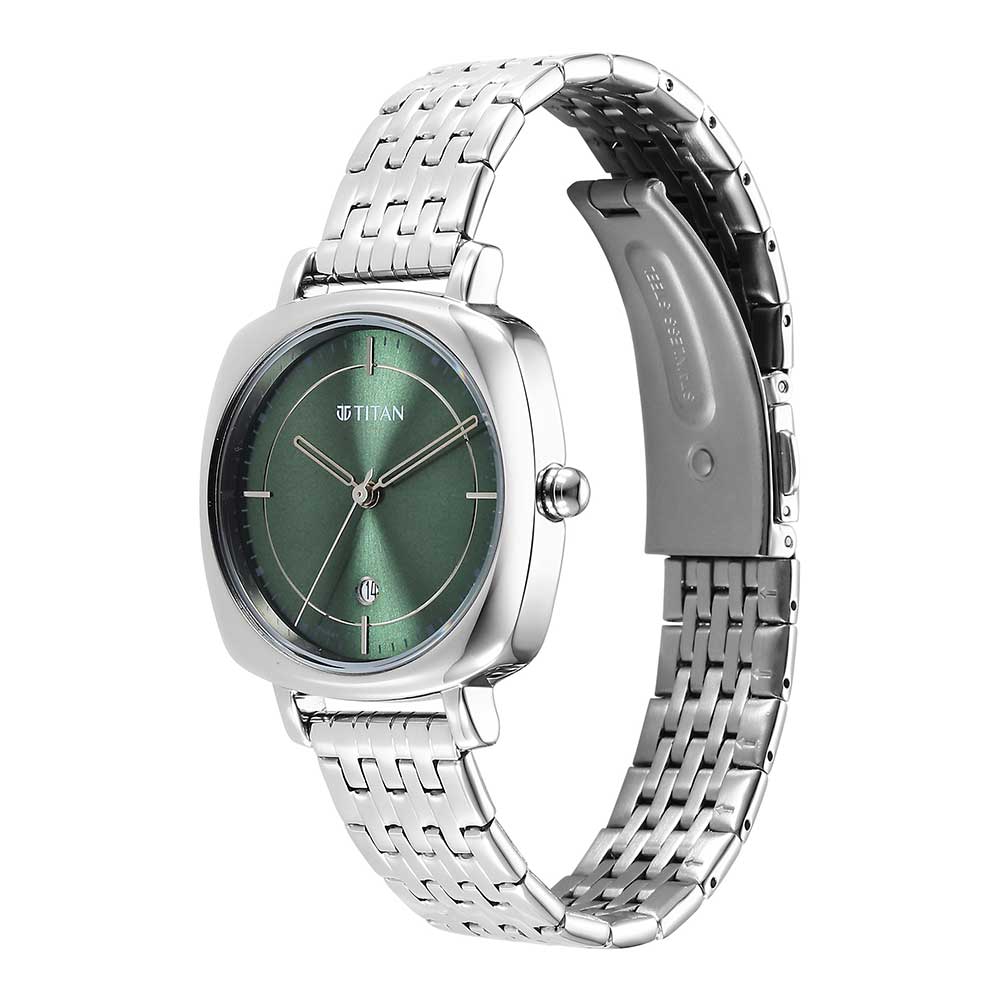 Titan Shaped Case Green Dial Metal Strap Watch