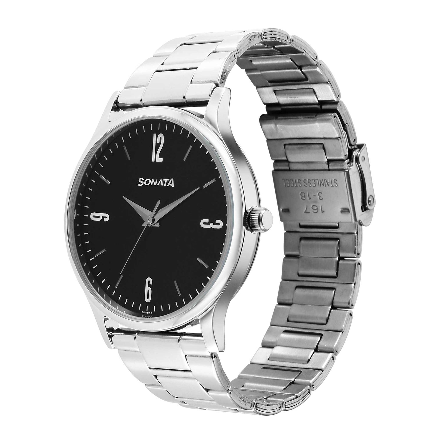 Sonata Aspire Quartz Analog Black Dial Stainless Steel Strap Watch for Men