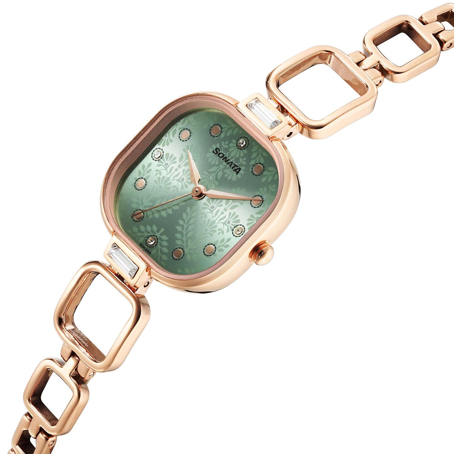 Sonata Wedding Quartz Analog Green Dial Metal Strap Watch for Women