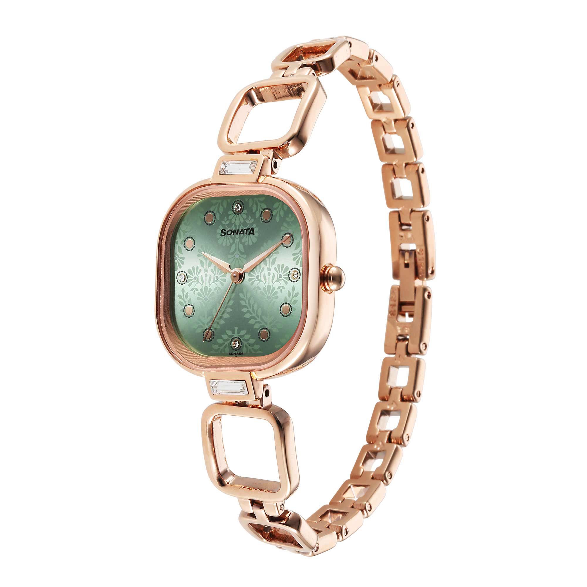 Sonata Wedding Quartz Analog Green Dial Metal Strap Watch for Women