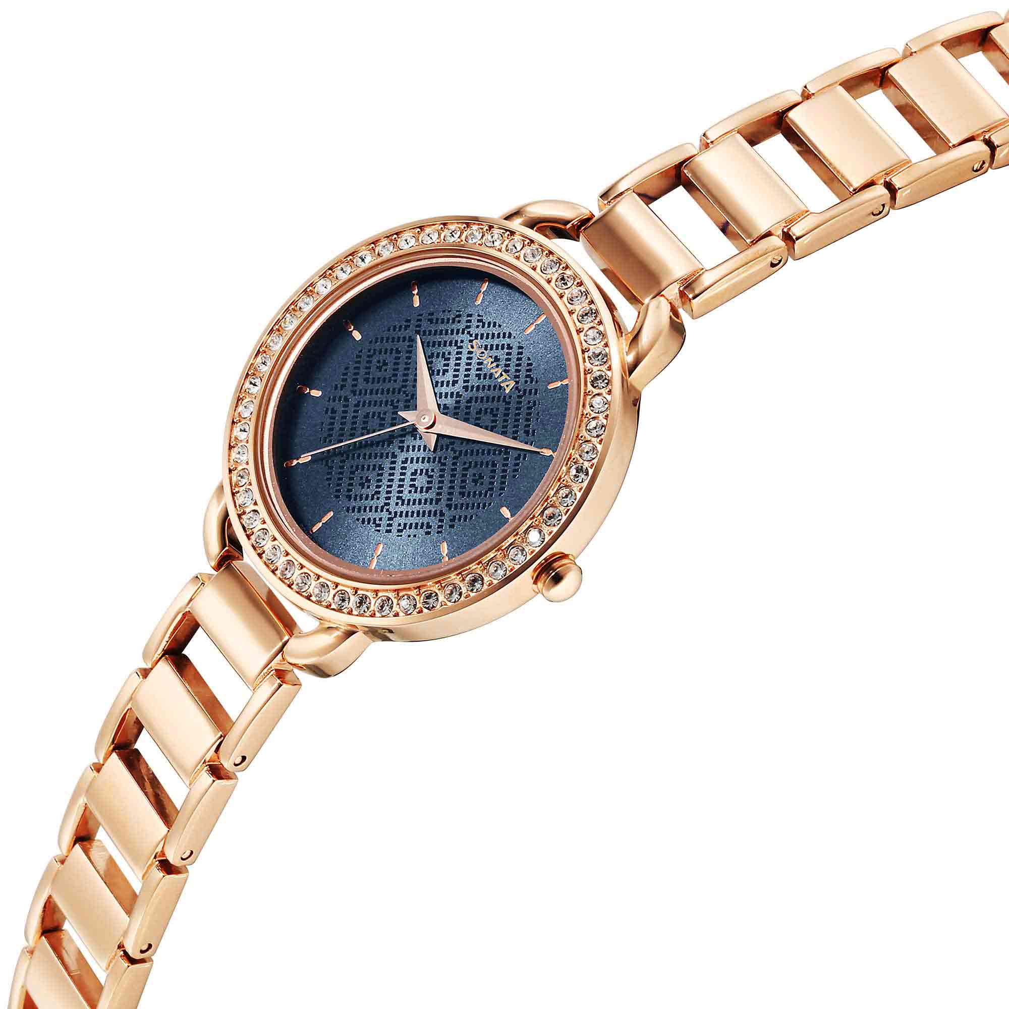 Sonata Wedding Quartz Analog Blue Dial Metal Strap Watch for Women