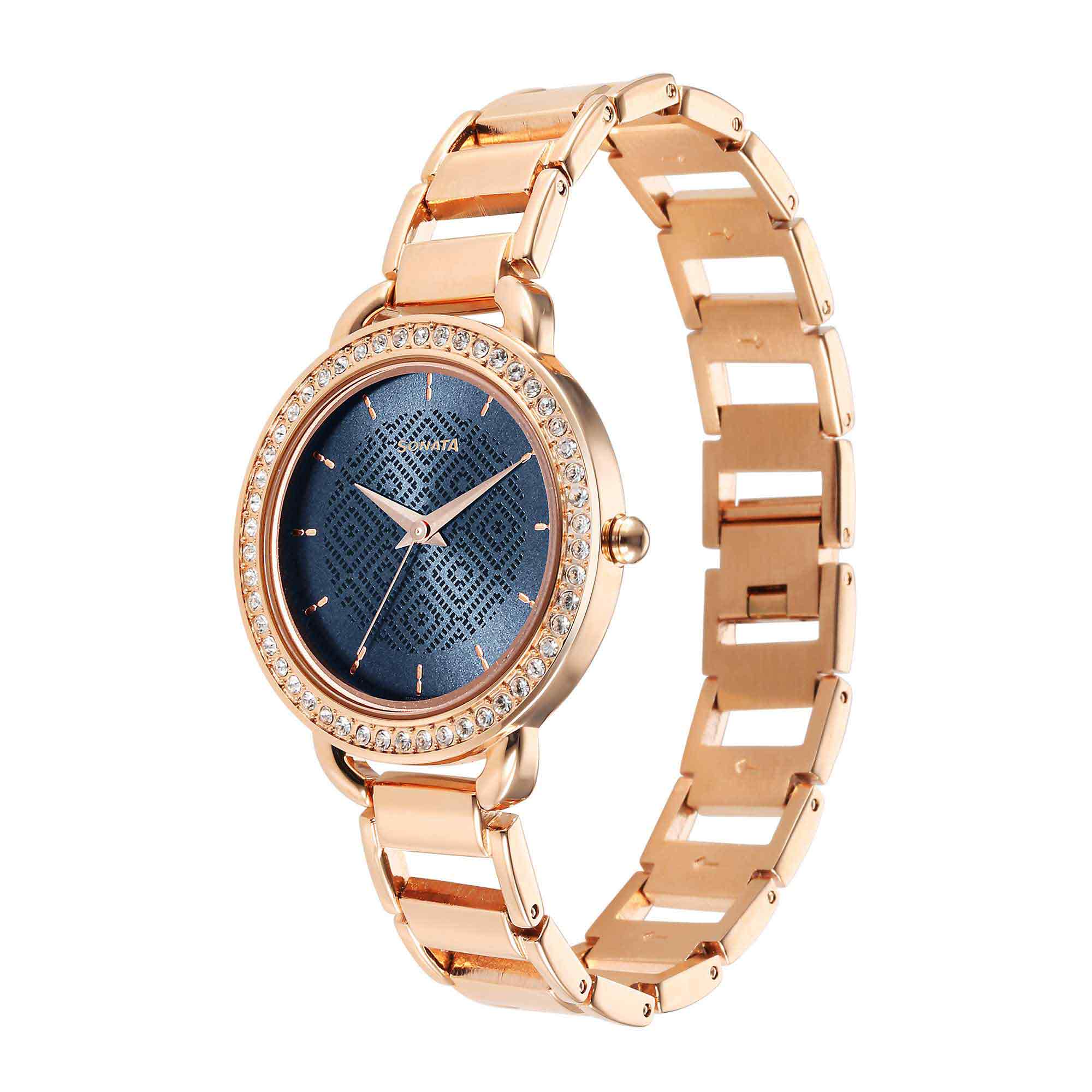 Sonata Wedding Quartz Analog Blue Dial Metal Strap Watch for Women