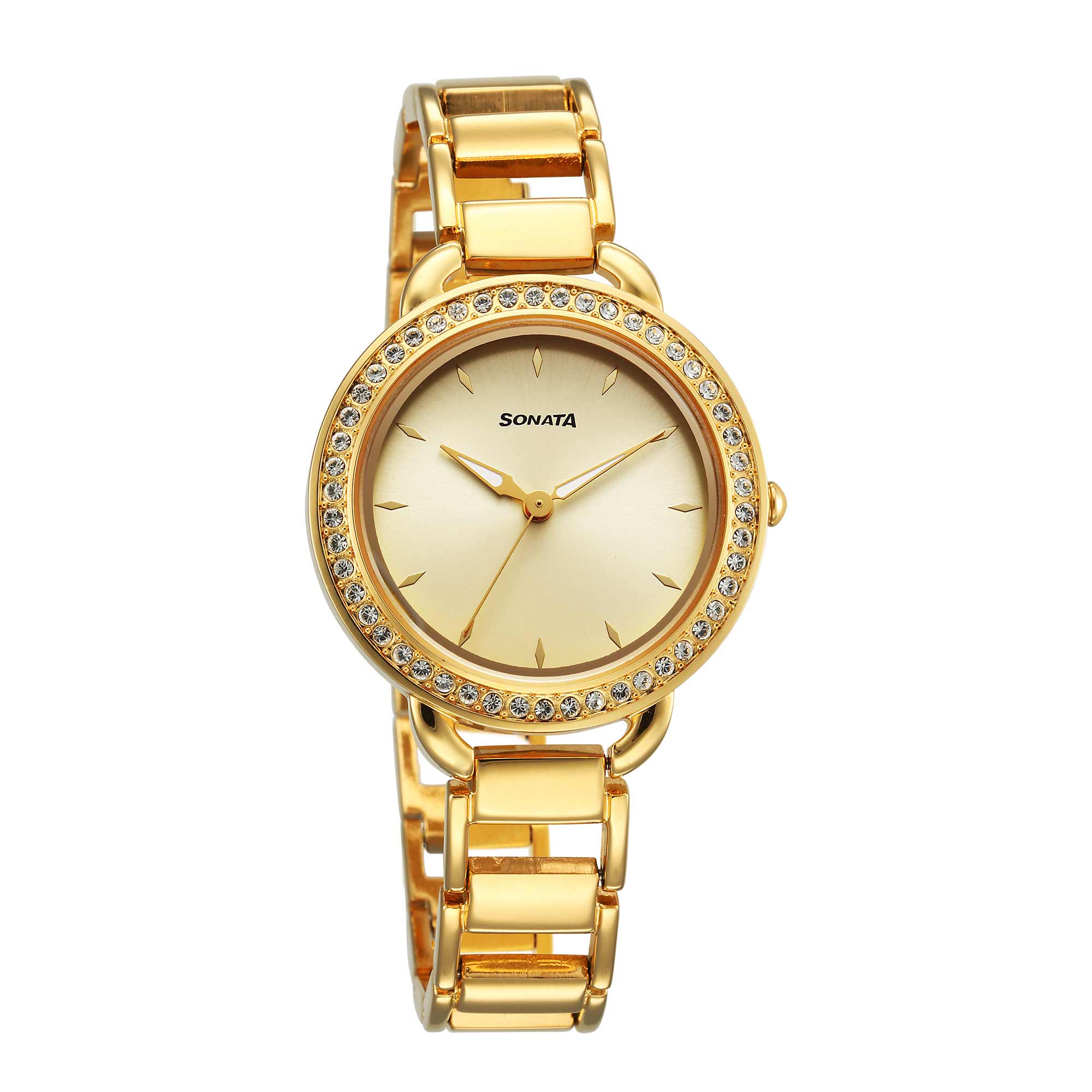 Sonata Wedding Quartz Analog Champagne Dial Metal Strap Watch for Women