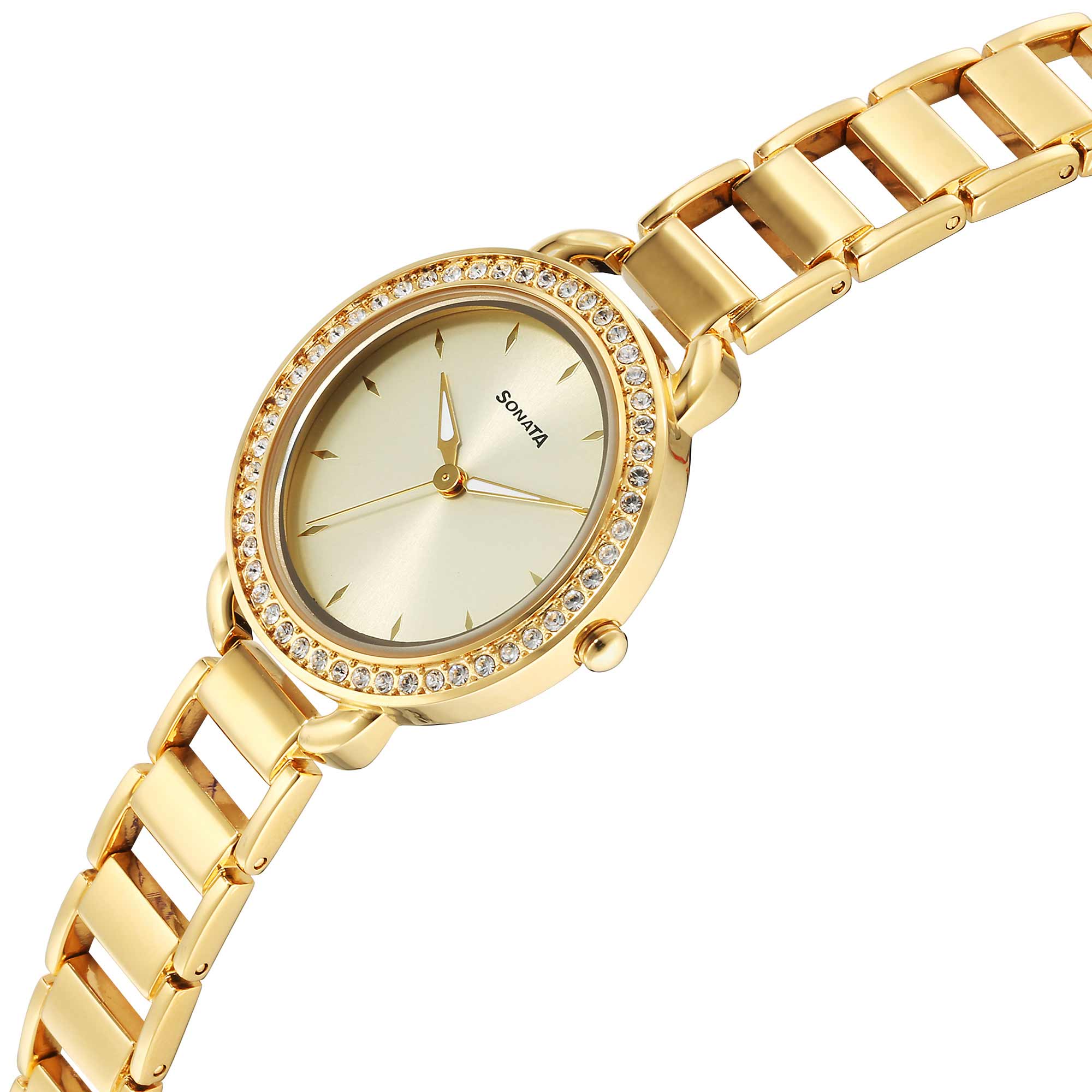 Sonata Wedding Quartz Analog Champagne Dial Metal Strap Watch for Women