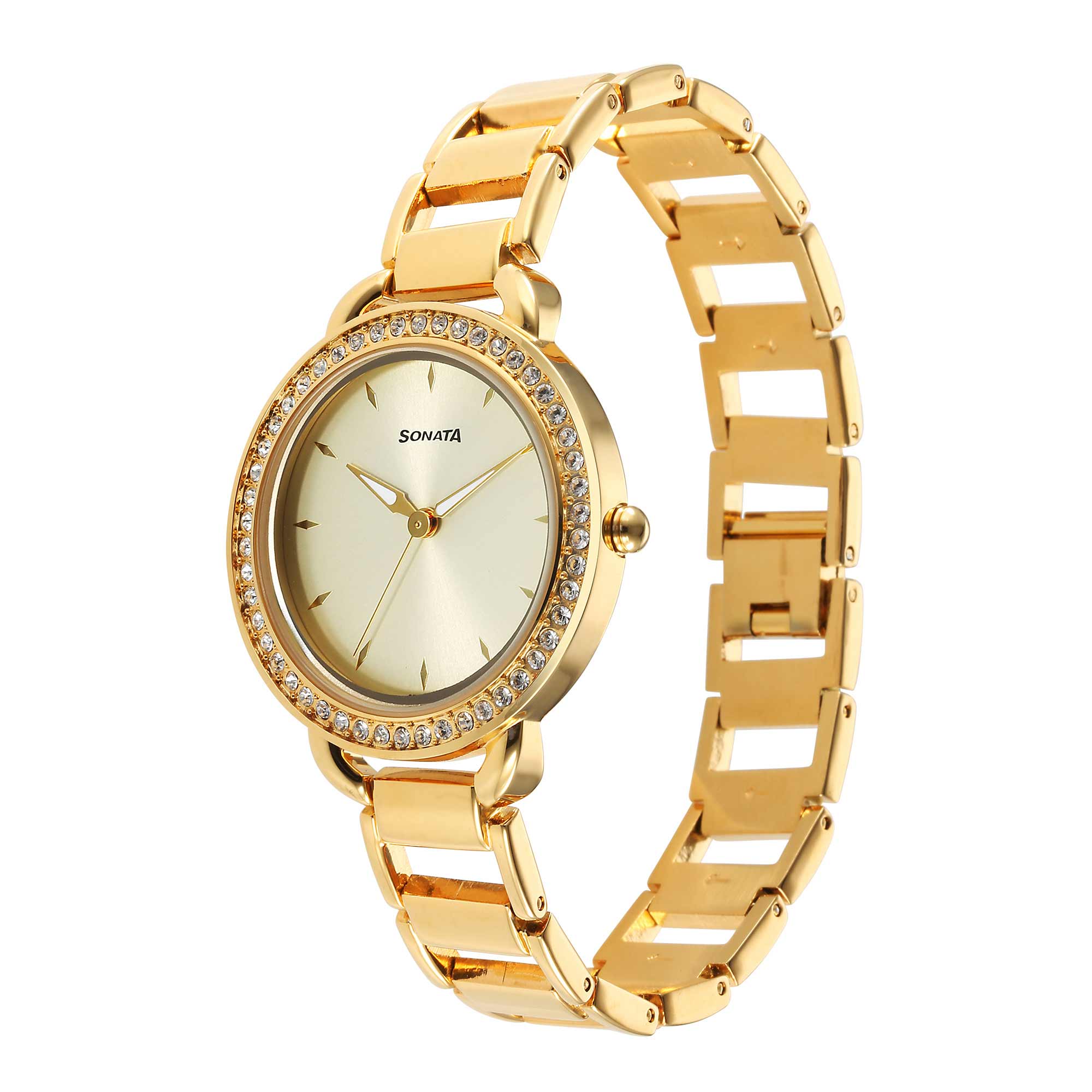 Sonata Wedding Quartz Analog Champagne Dial Metal Strap Watch for Women