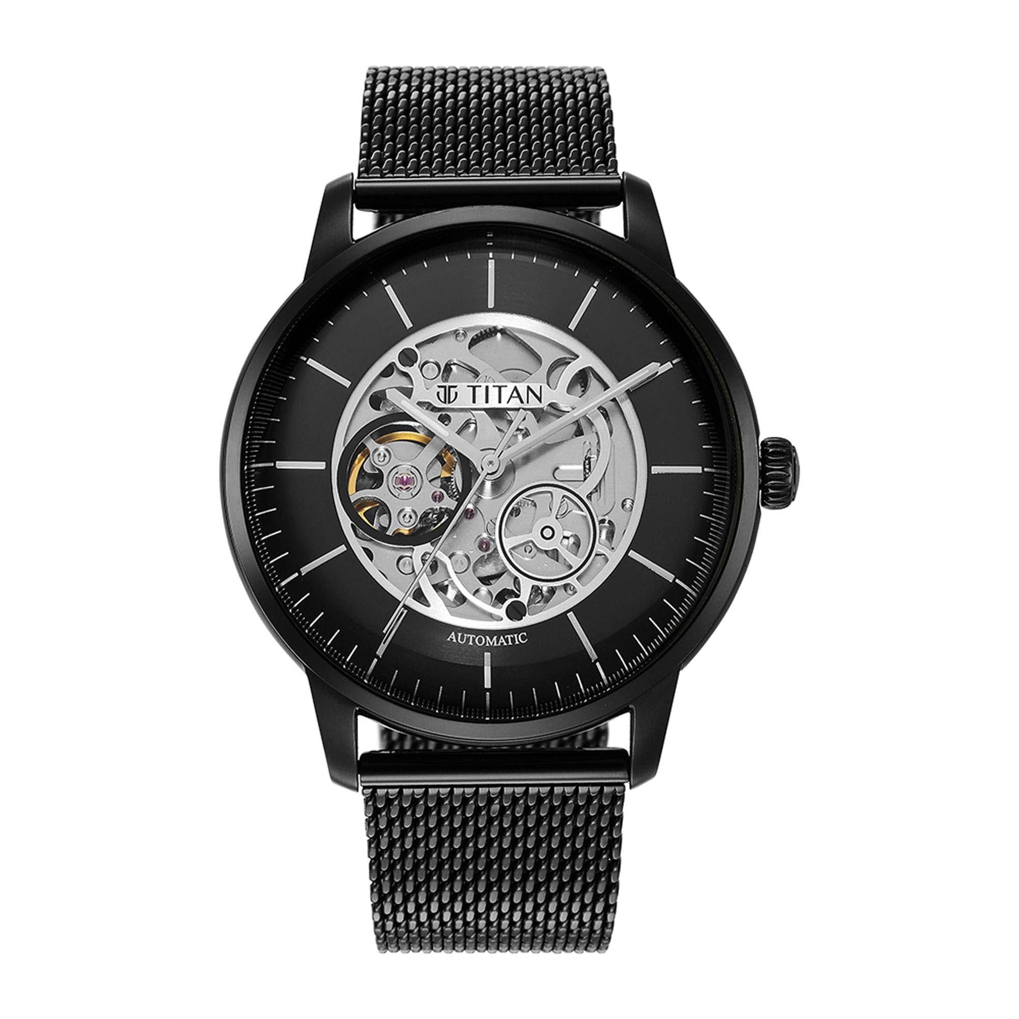 Titan Mechnaical Black Dial Analog Stainless Steel Strap watch forMen