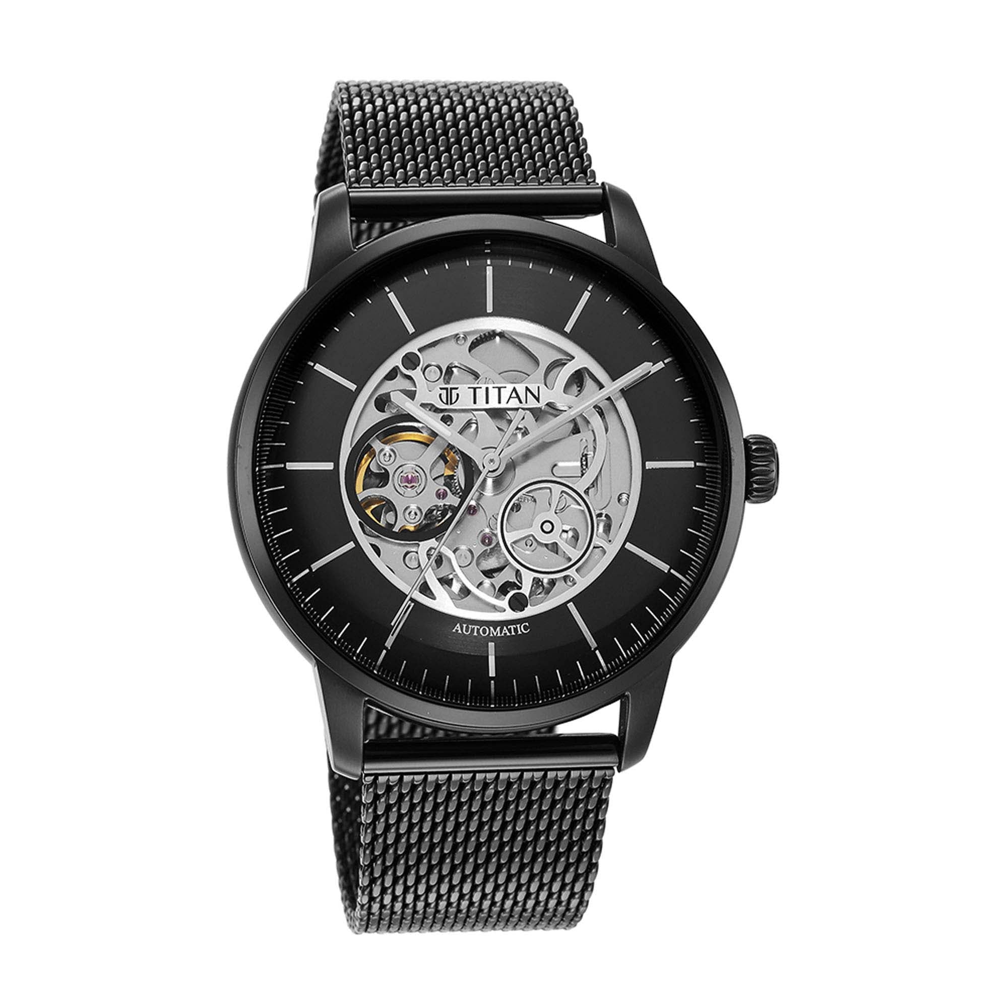 Titan Mechnaical Black Dial Analog Stainless Steel Strap watch forMen