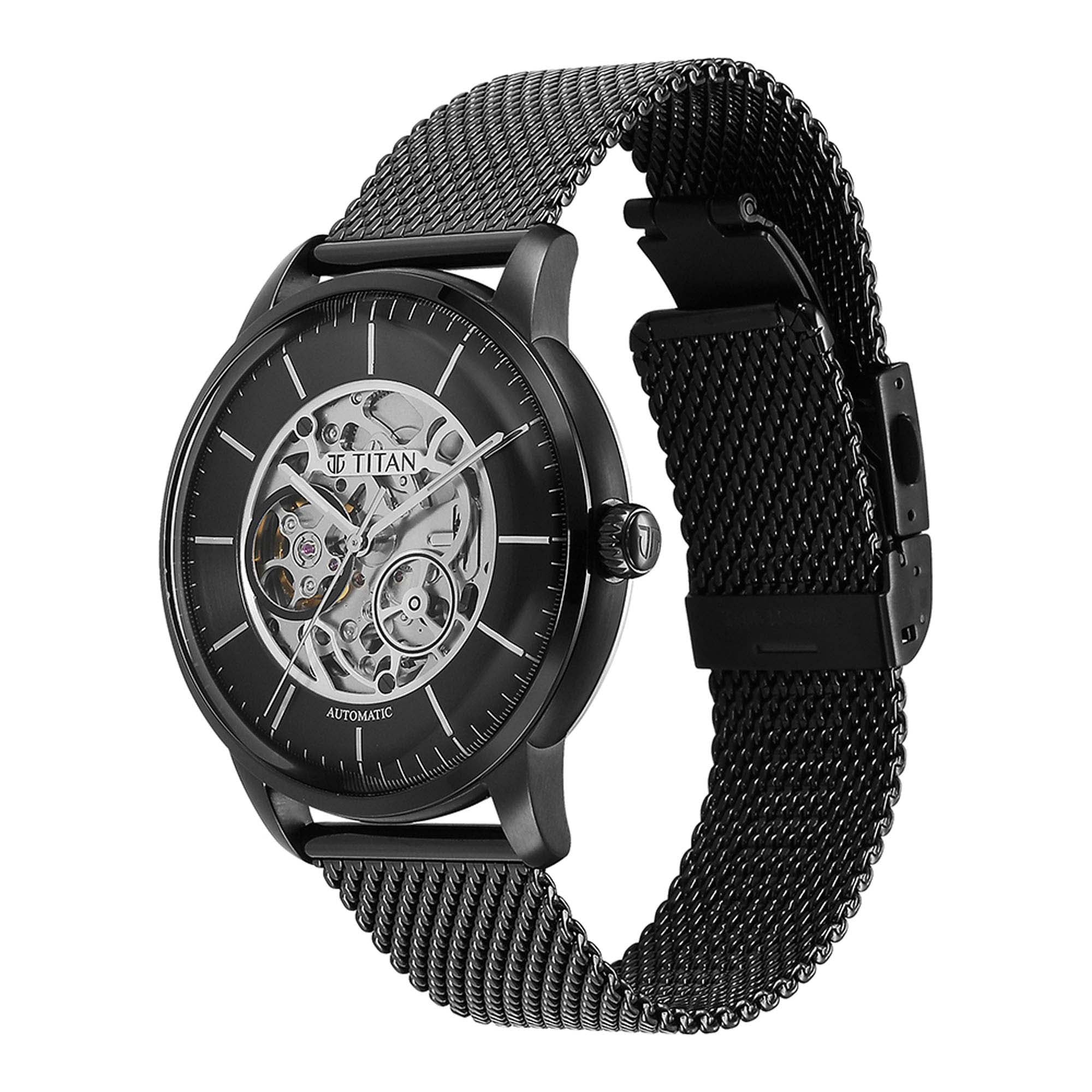 Titan Mechnaical Black Dial Analog Stainless Steel Strap watch forMen