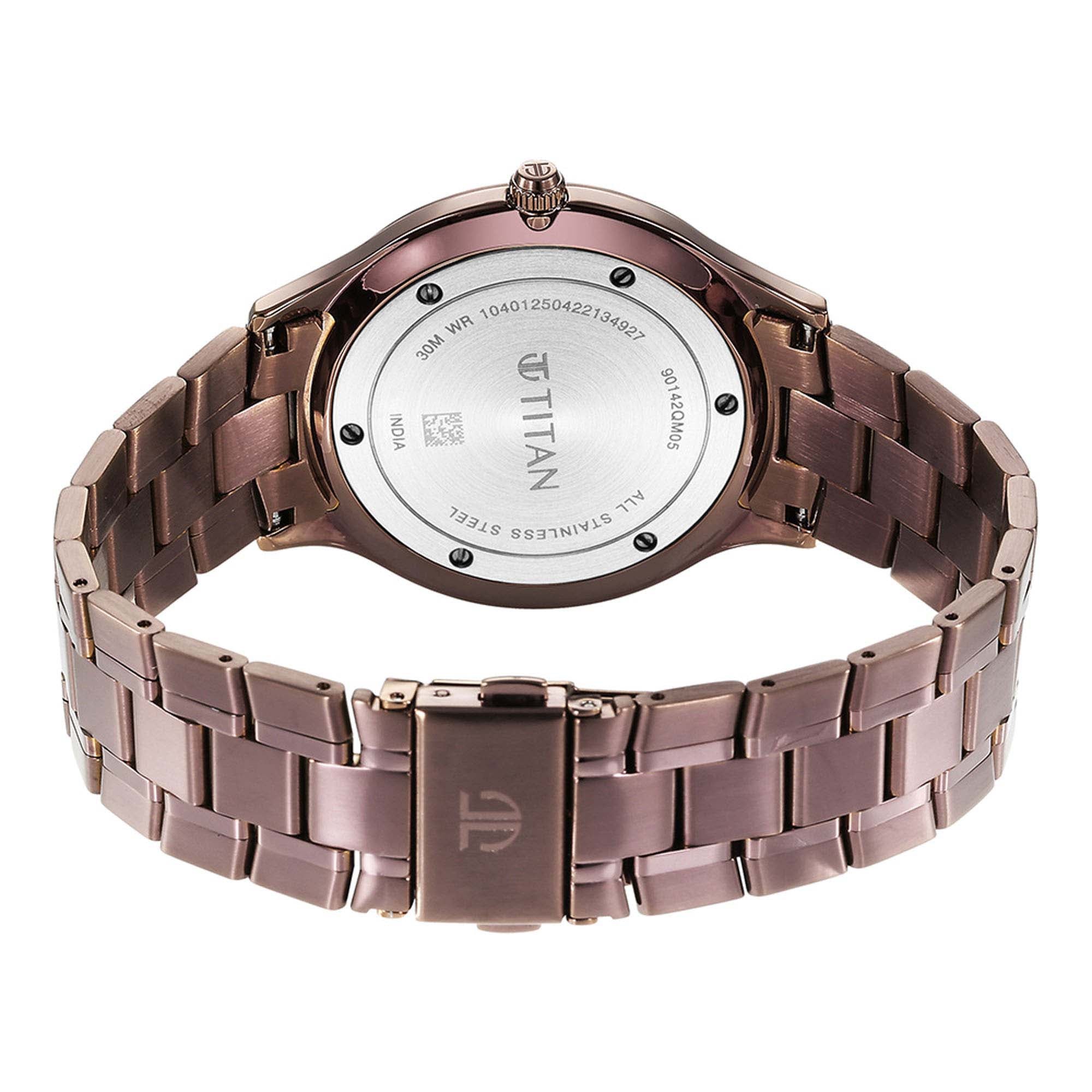 Titan Classique Slimline Brown Dial Analog with Day and Date Stainless Steel Strap Watch for Men