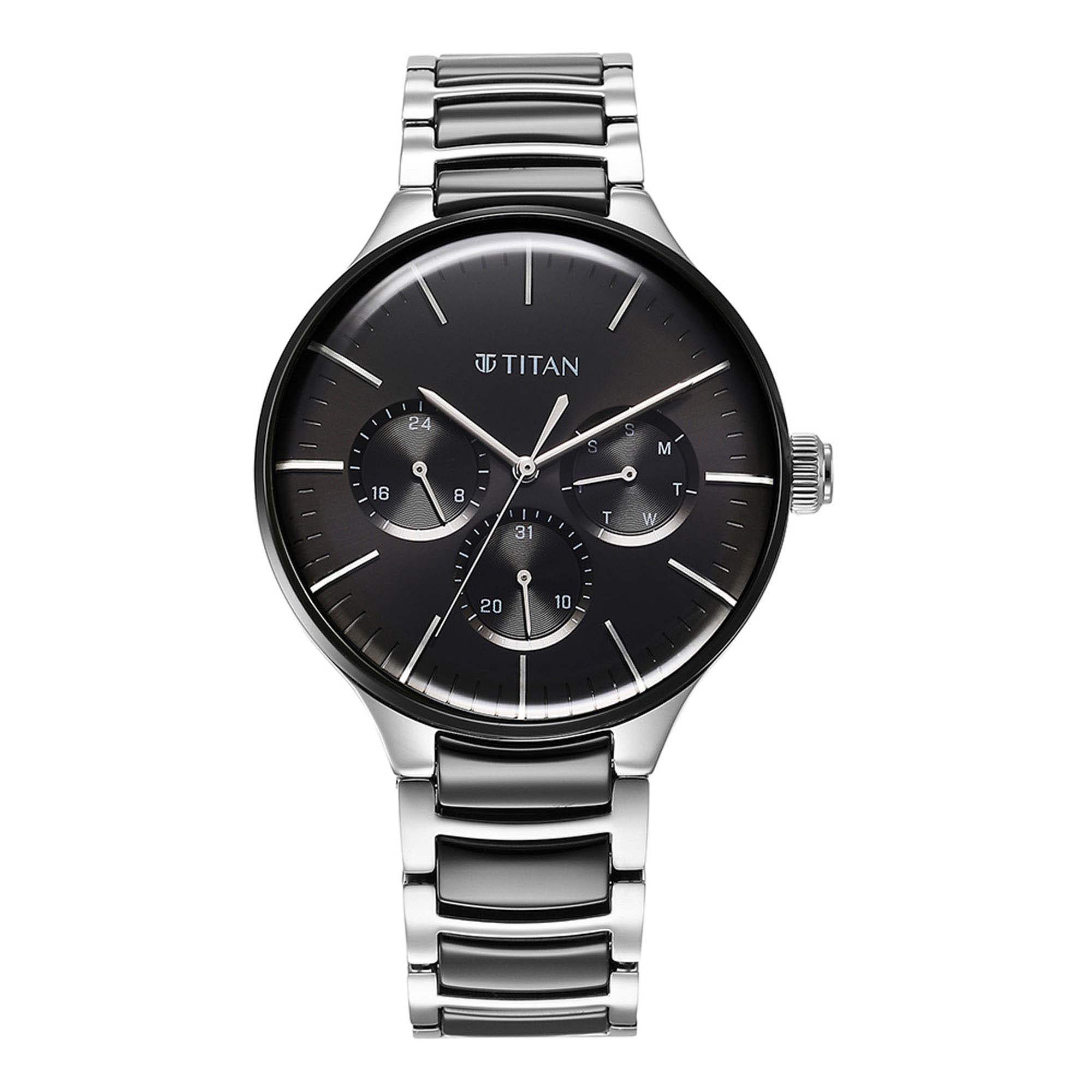 Titan Ceramic Fusion Black Dial Multi Stainless Steel Strap watch for Men