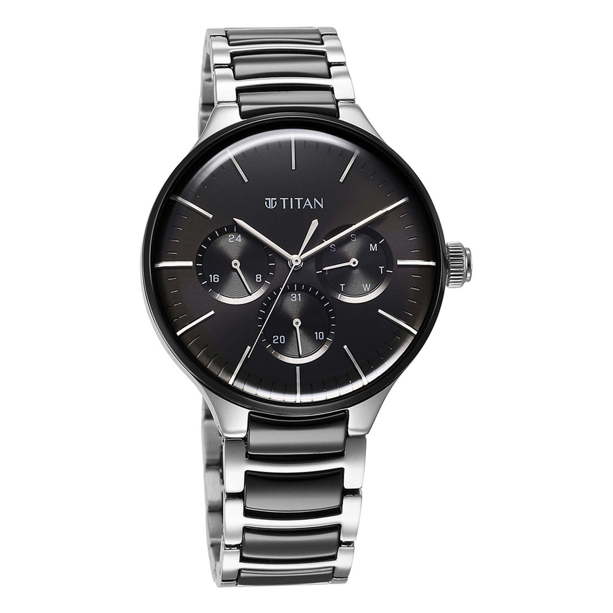 Titan Ceramic Fusion Black Dial Multi Stainless Steel Strap watch for Men