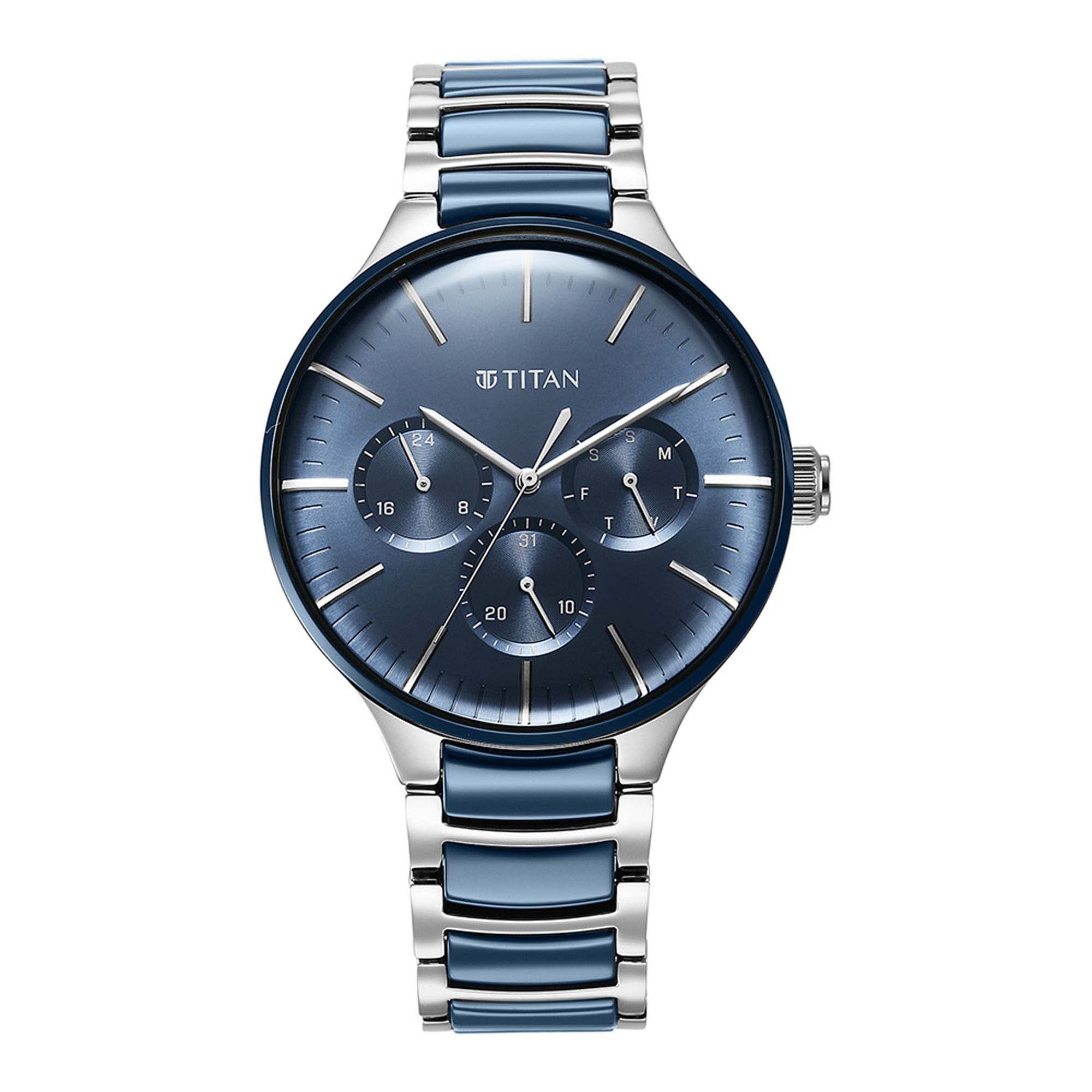 Titan Ceramic Fusion Blue Dial Multi Stainless Steel Strap watch for Men