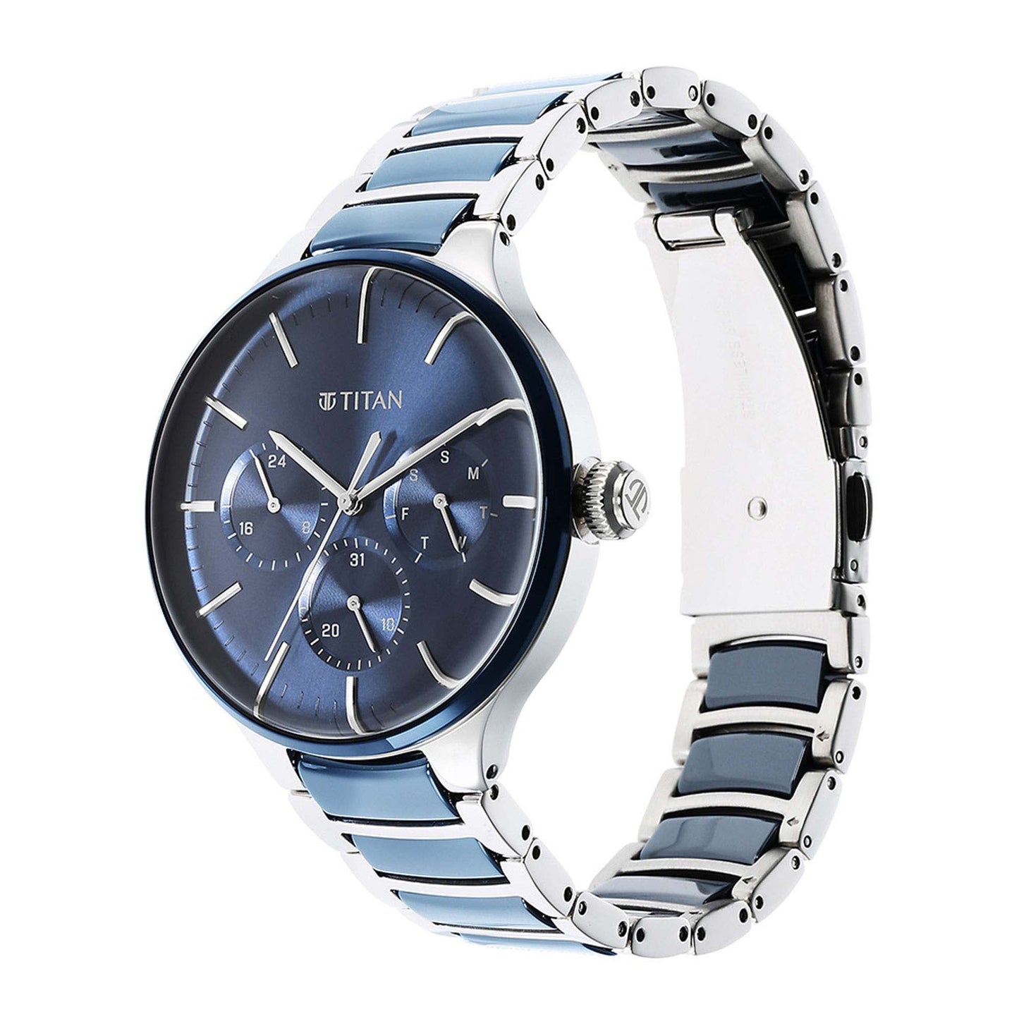 Titan Ceramic Fusion Blue Dial Multi Stainless Steel Strap watch for Men