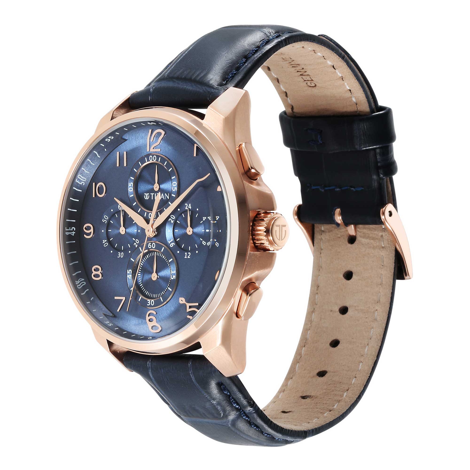 Titan Classic Chrono Blue Dial Stainless Steel Strap Watch for Men