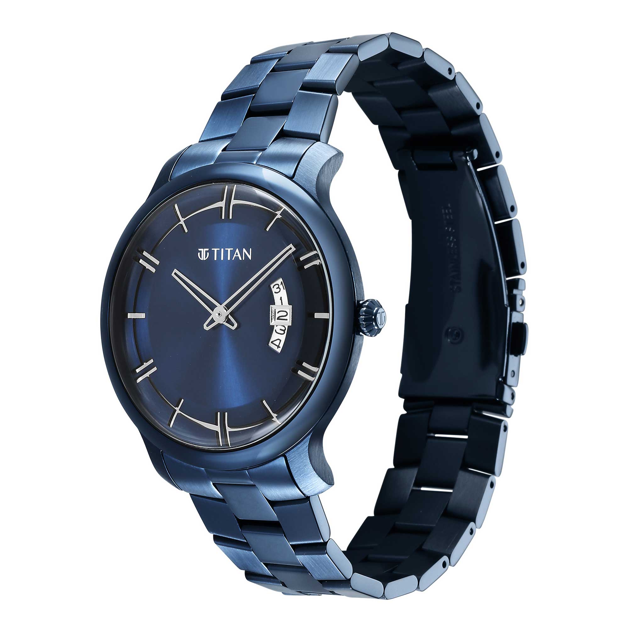 Titan Classic Distincta Blue Dial Analog with Date Stainless Steel Strap watch for Men