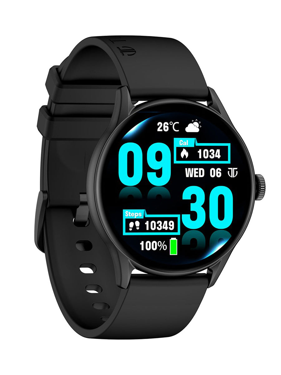 Titan Evoke Smart Watch with 1.43" AMOLED Display &466 x 466 Resolution|1000 Nits Brightness|Functional Crown|SingleSync BT Calling|Multisport Modes|Auto Stress & Mood Monitor|200+ Watchfaces (Black) 90172AP01