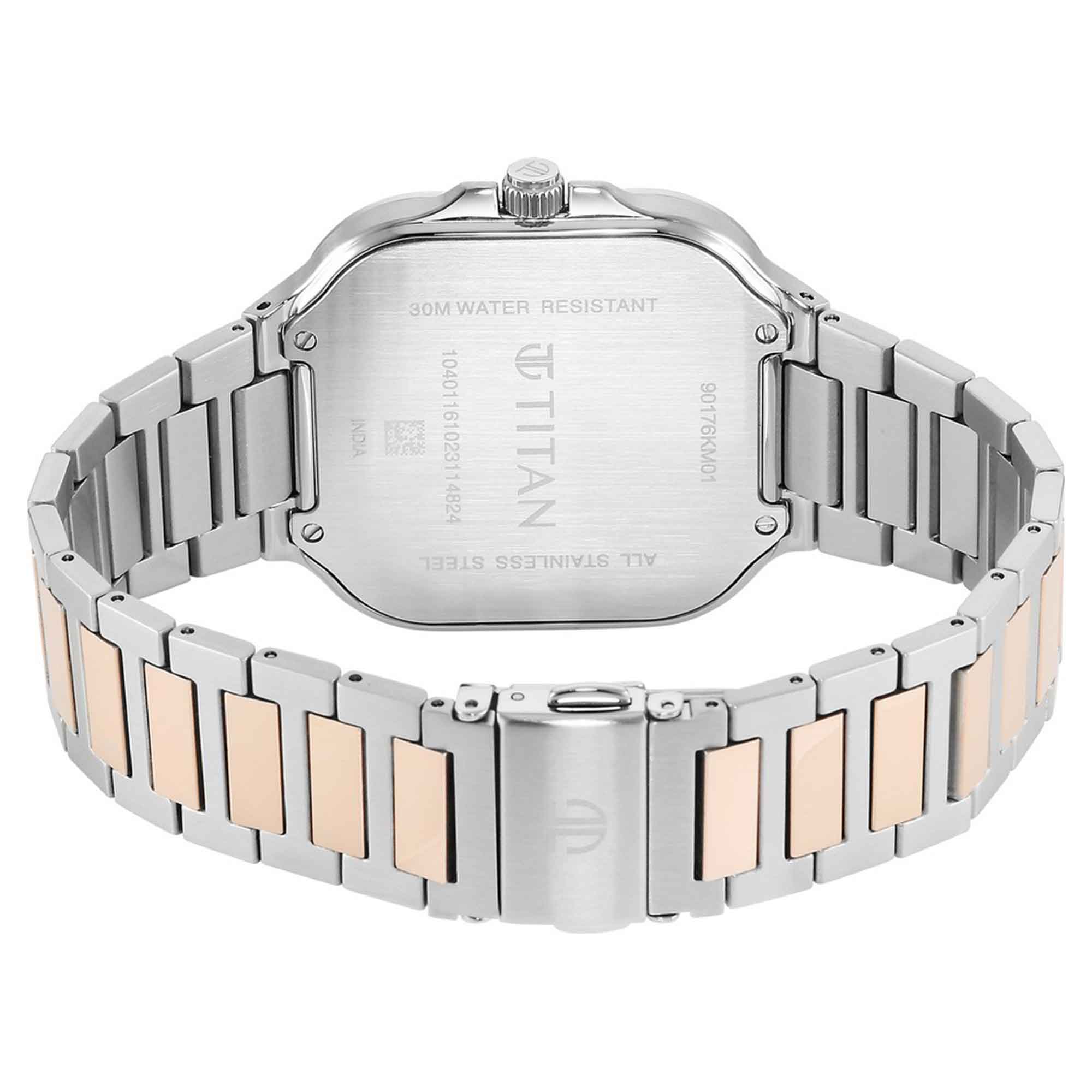 Đồng hồ Titan Classique Slim Square Quartz Analog có ngày, mặt số bạc, dây đeo bằng thép không gỉ dành cho nam