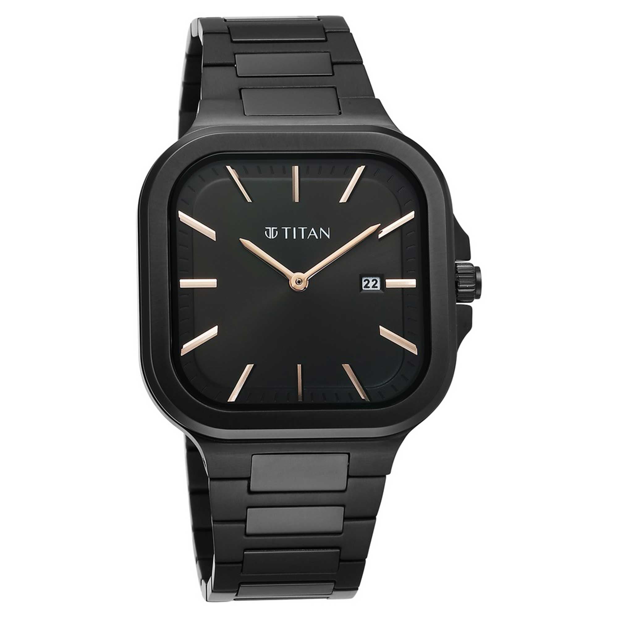 Đồng hồ Titan Classique Slim Square Quartz Analog có ngày, mặt số đen, dây đeo bằng thép không gỉ dành cho nam