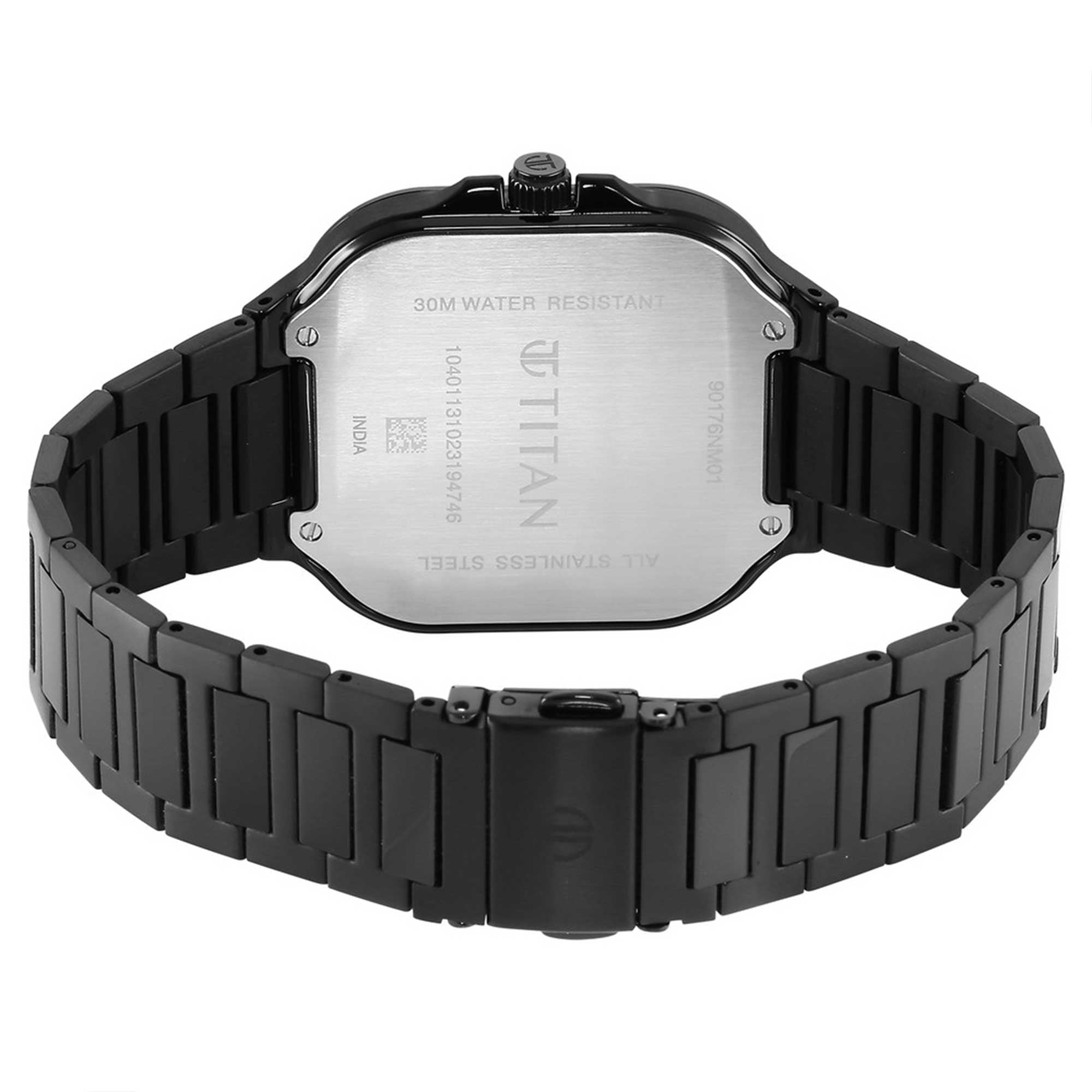 Titan Classique Slim Square Quartz Analog with Date Black Dial Stainless Steel Strap Watch for Men