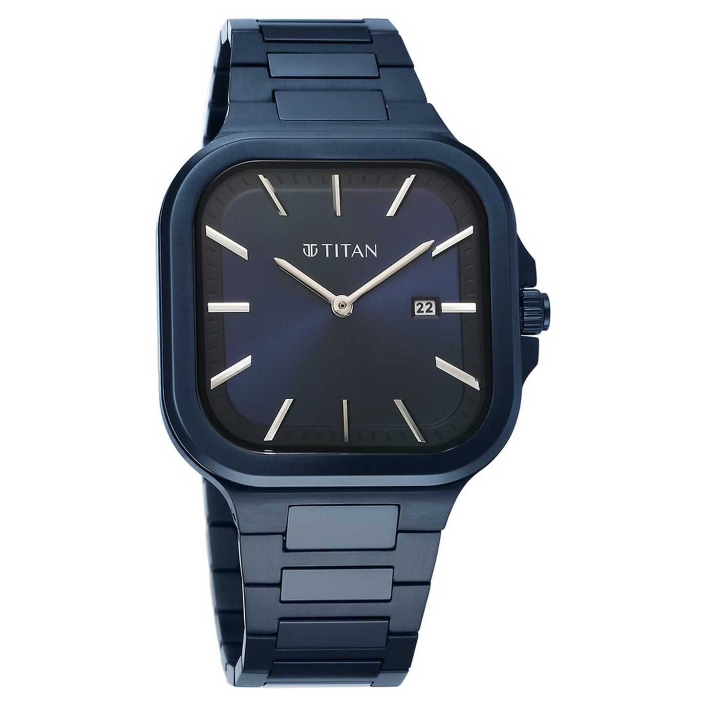 Titan Classique Slim Square Quartz Analog with Date Blue Dial Stainless Steel Strap Watch for Men-90176QM01