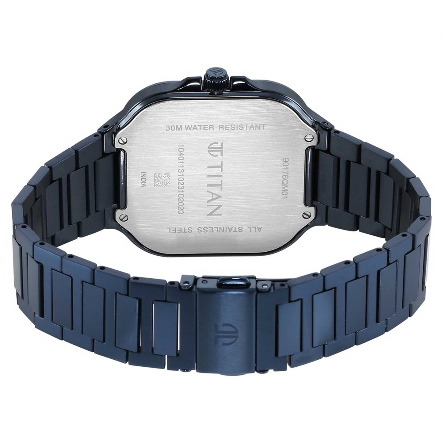 Titan Classique Slim Square Quartz Analog with Date Blue Dial Stainless Steel Strap Watch for Men-90176QM01