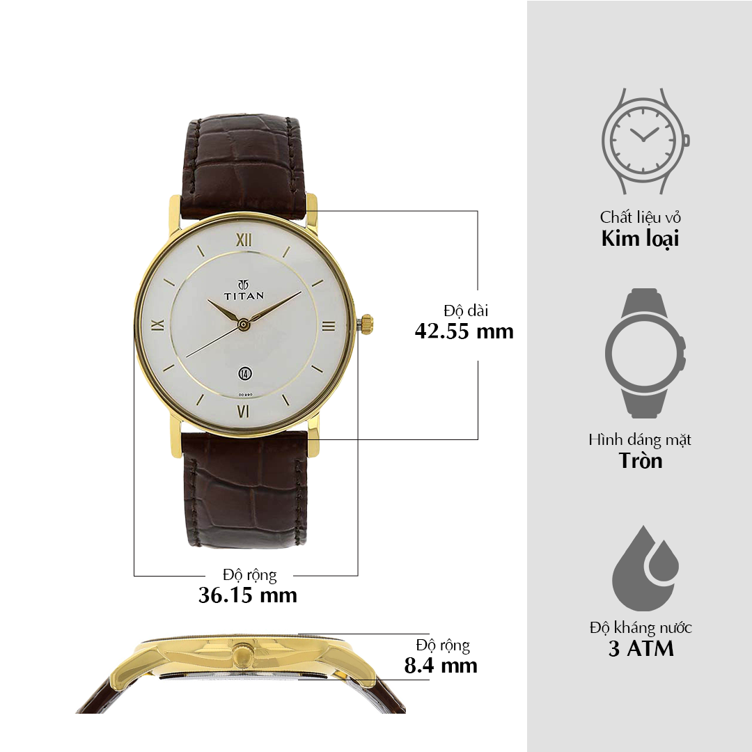 Titan Quartz Analog with Date White Dial Leather Strap Watch for Men