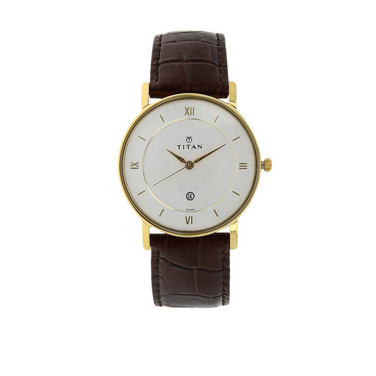 Titan Quartz Analog with Date White Dial Leather Strap Watch for Men