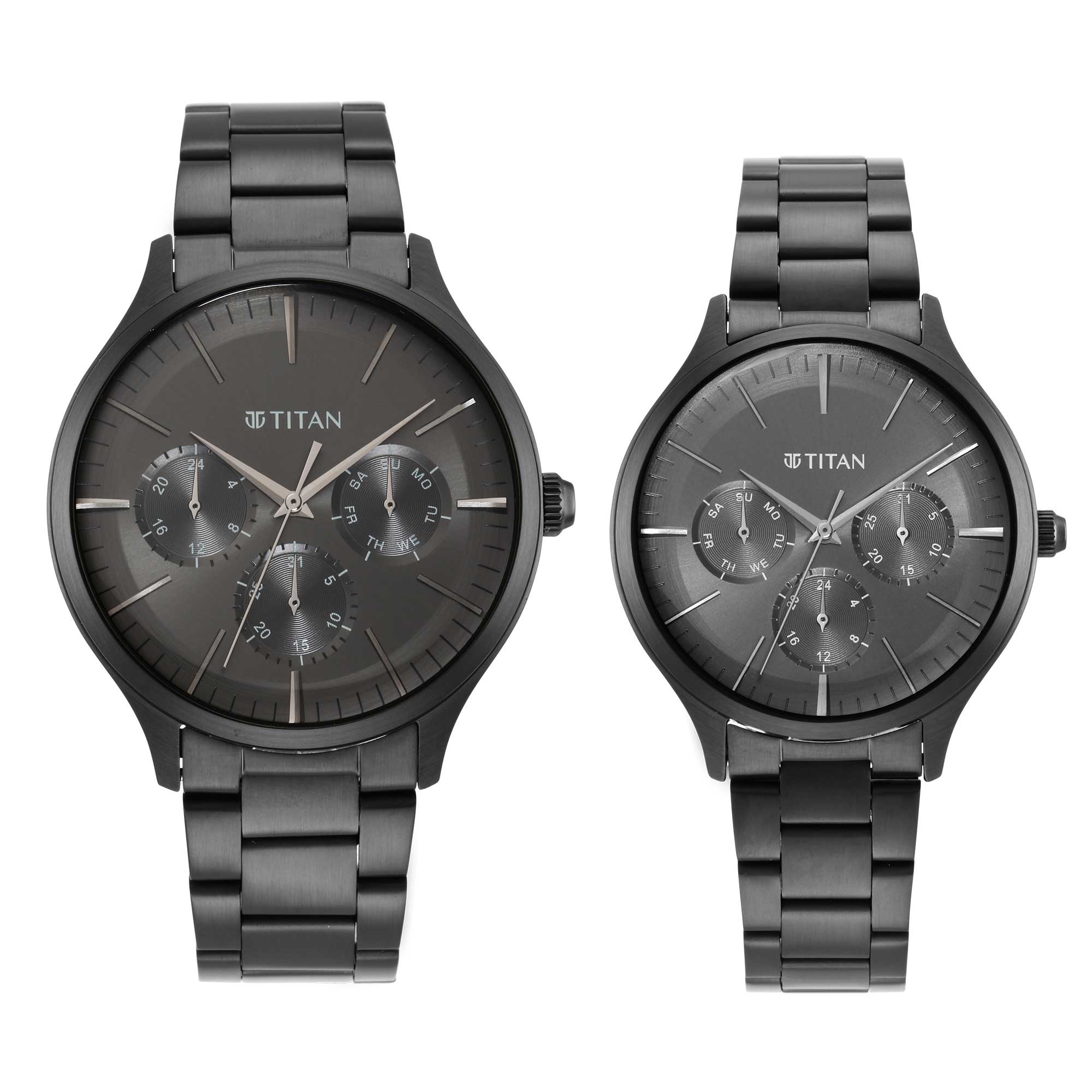 Titan Bandhan Black Dial Multi Stainless Steel Strap watch for Couple.