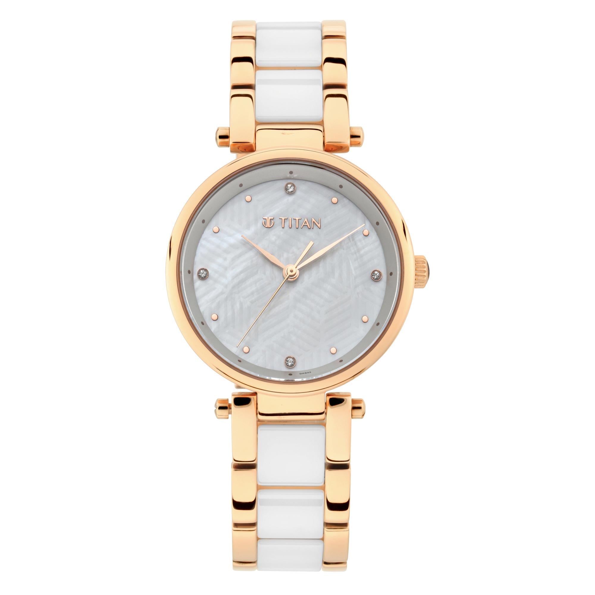 Titan Quartz Analog White Dial Ceramic Strap Watch for Women