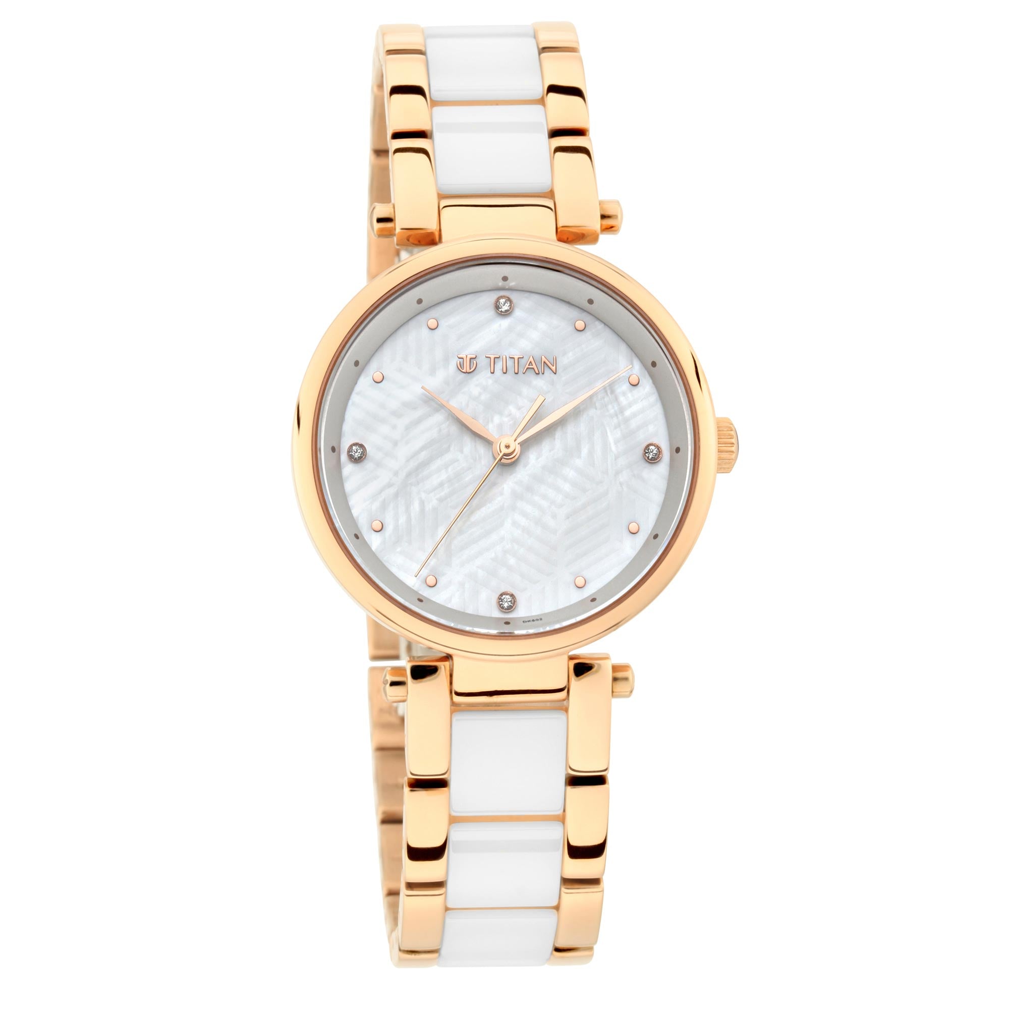 Titan Quartz Analog White Dial Ceramic Strap Watch for Women