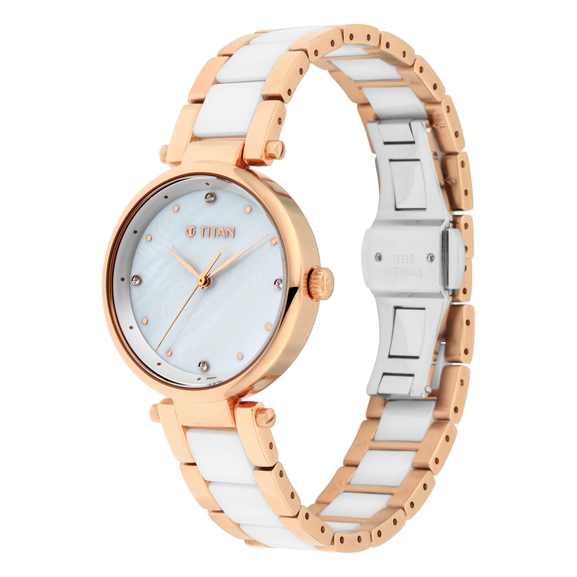 Titan Quartz Analog White Dial Ceramic Strap Watch for Women