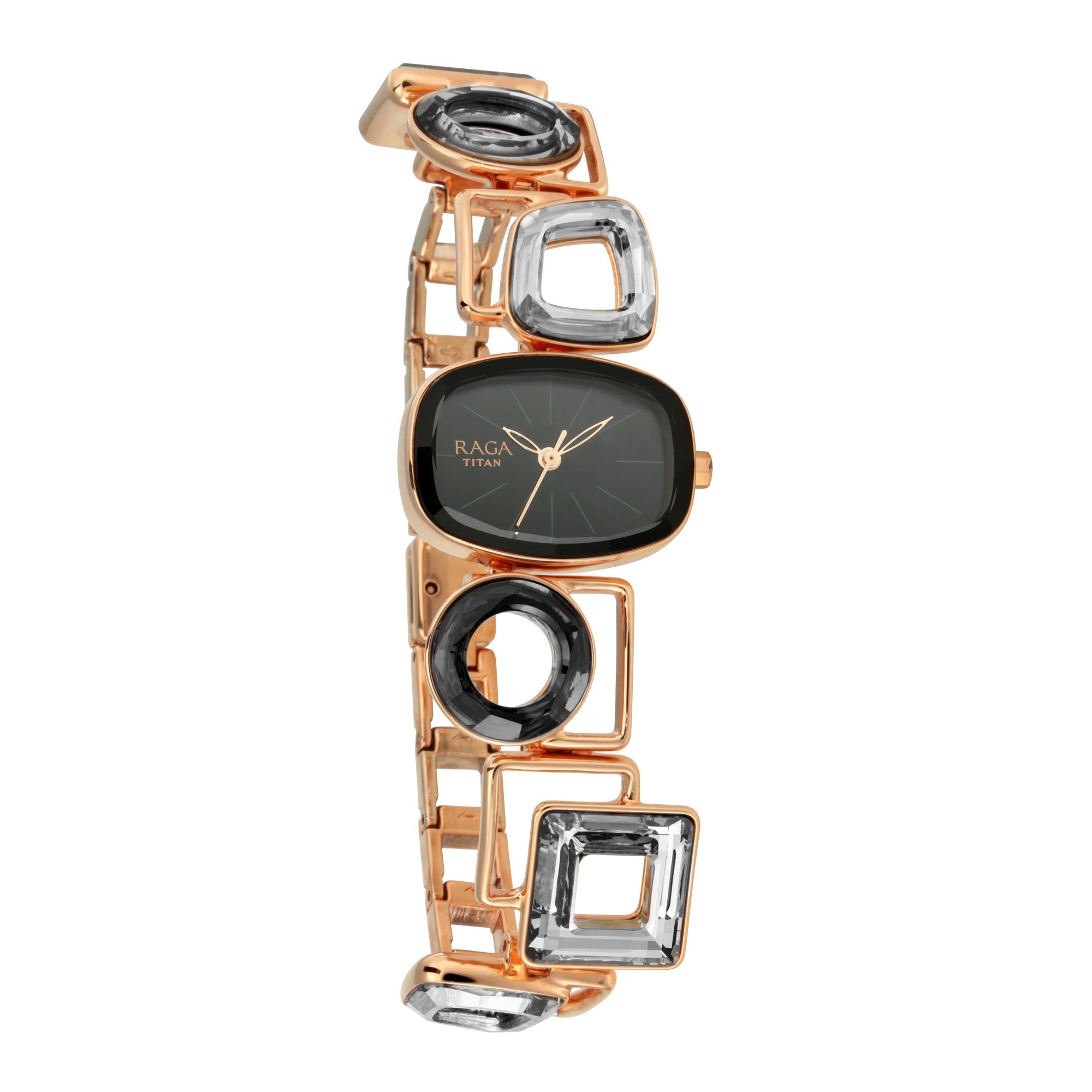 Titan Raga Facets Black Dial Analog Stainless Steel Strap Watch for Women