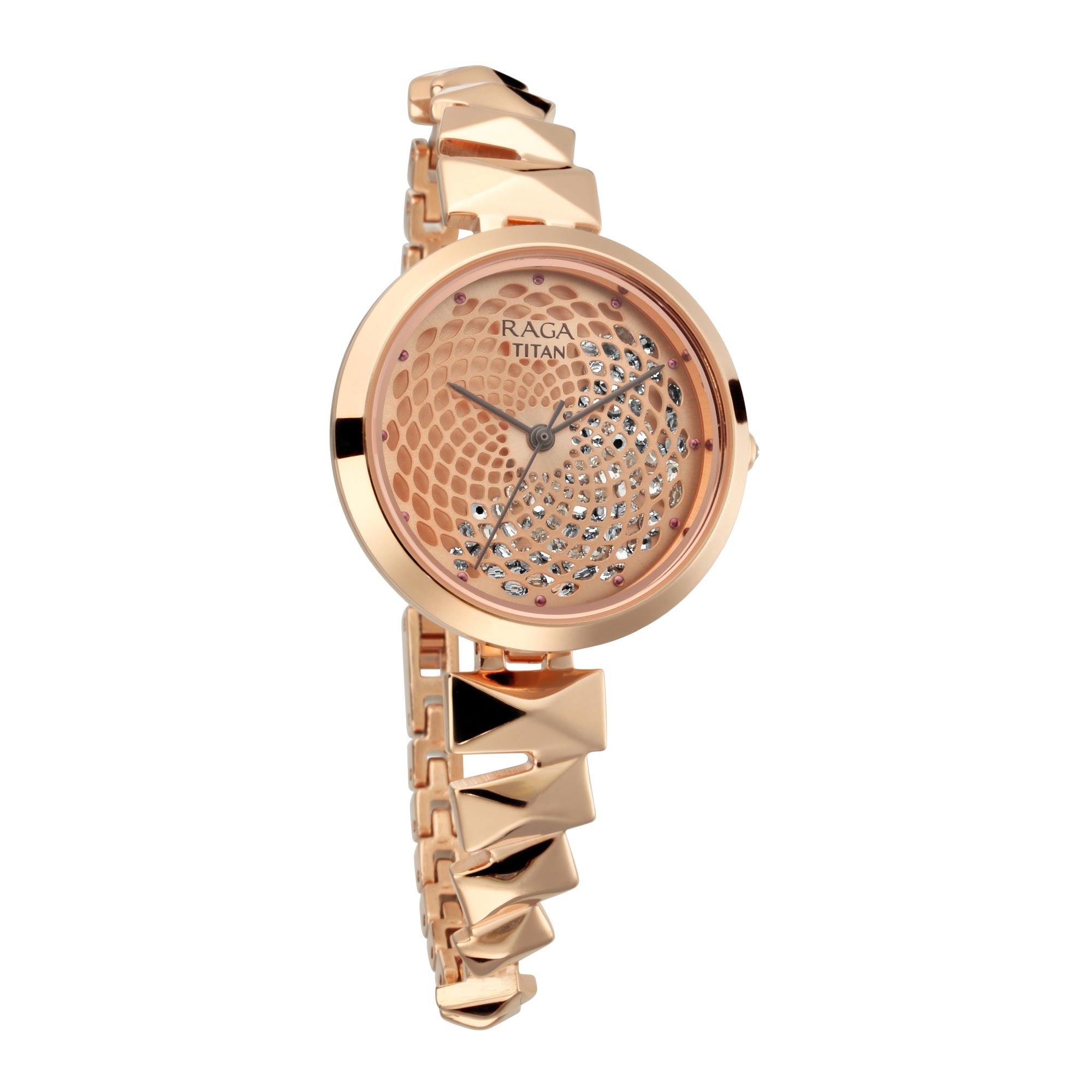 Titan Raga Facets Rose Gold Dial Women Watch With Stainless Steel Strap