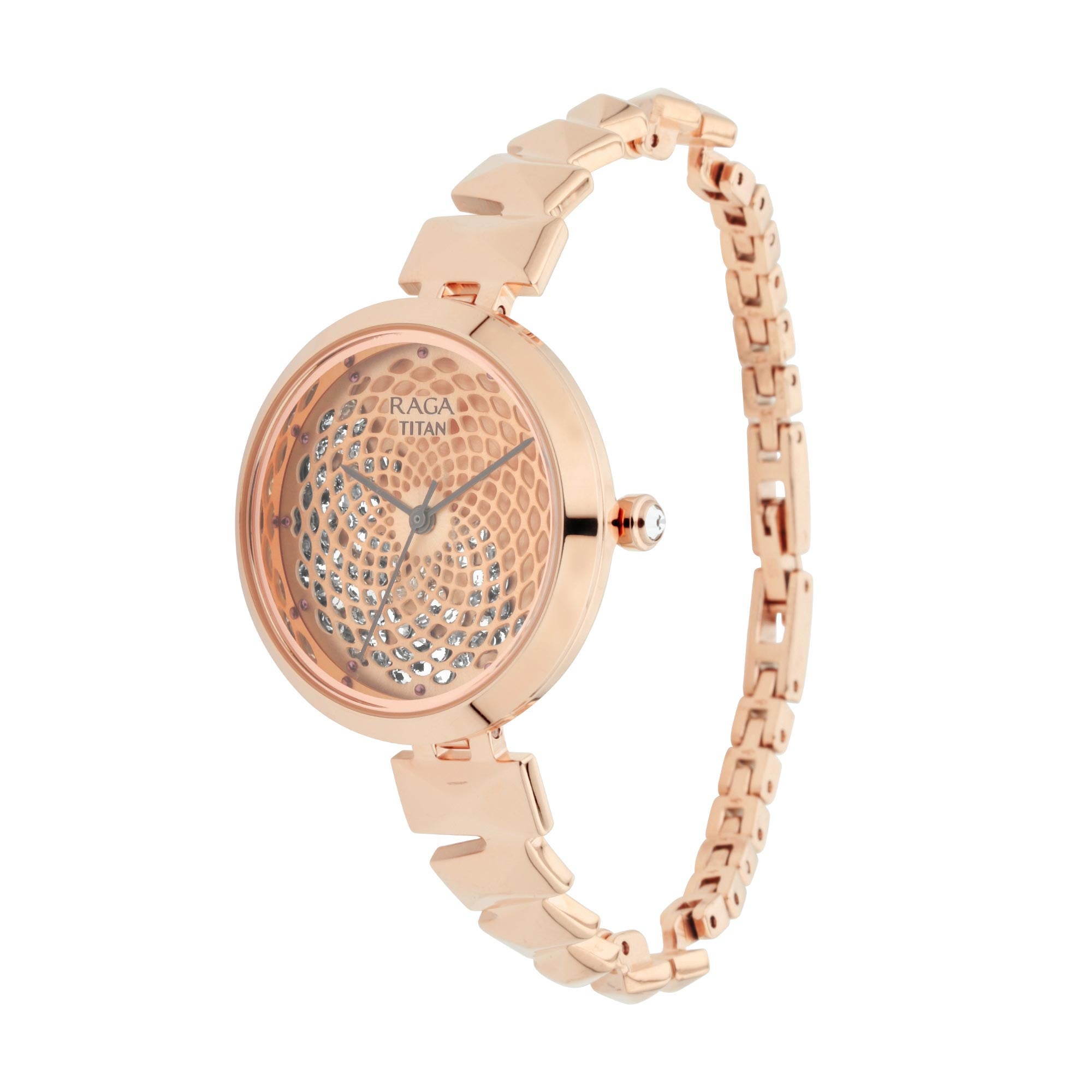 Titan Raga Facets Rose Gold Dial Women Watch With Stainless Steel Strap